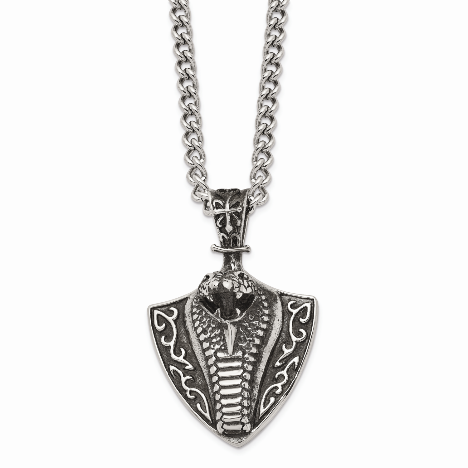 Snake on Shield 30 Inch Necklace Stainless Steel Antiqued SRN1052-30 by Chisel, MPN: SRN1052-30, 88…