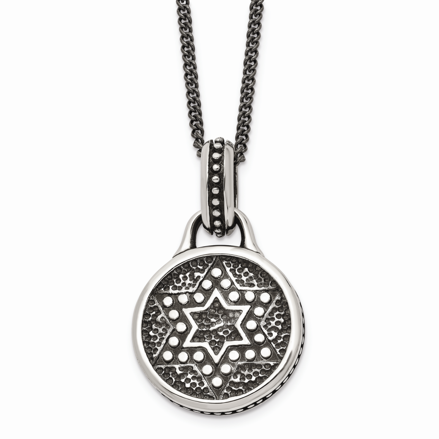 Polished Star of David Necklace Stainless Steel Antiqued SRN1056-22 by Chisel, MPN: SRN1056-22, 191…