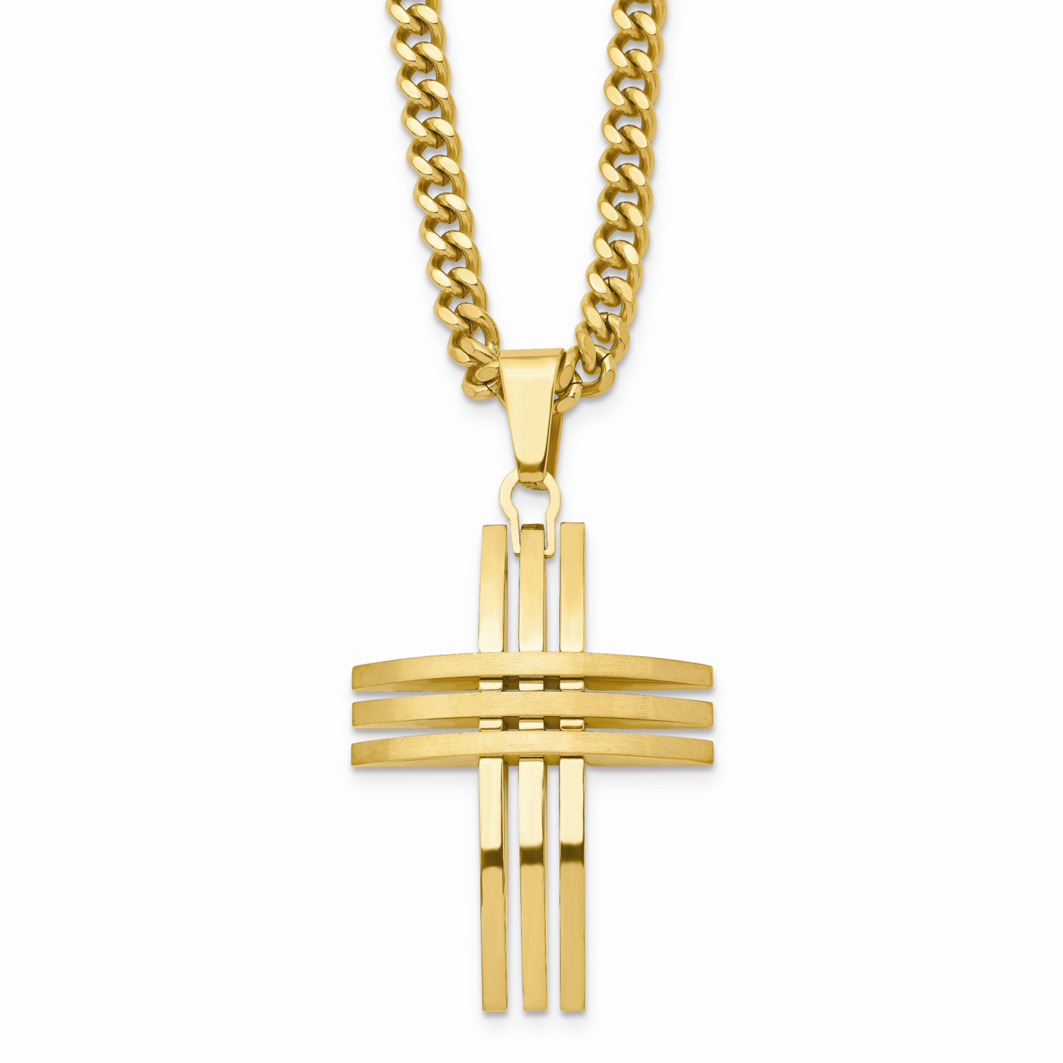 Gold IP-plated Cross Pendant Necklace Stainless Steel SRN105GP-24 by Chisel, MPN: SRN105GP-24, 8867…