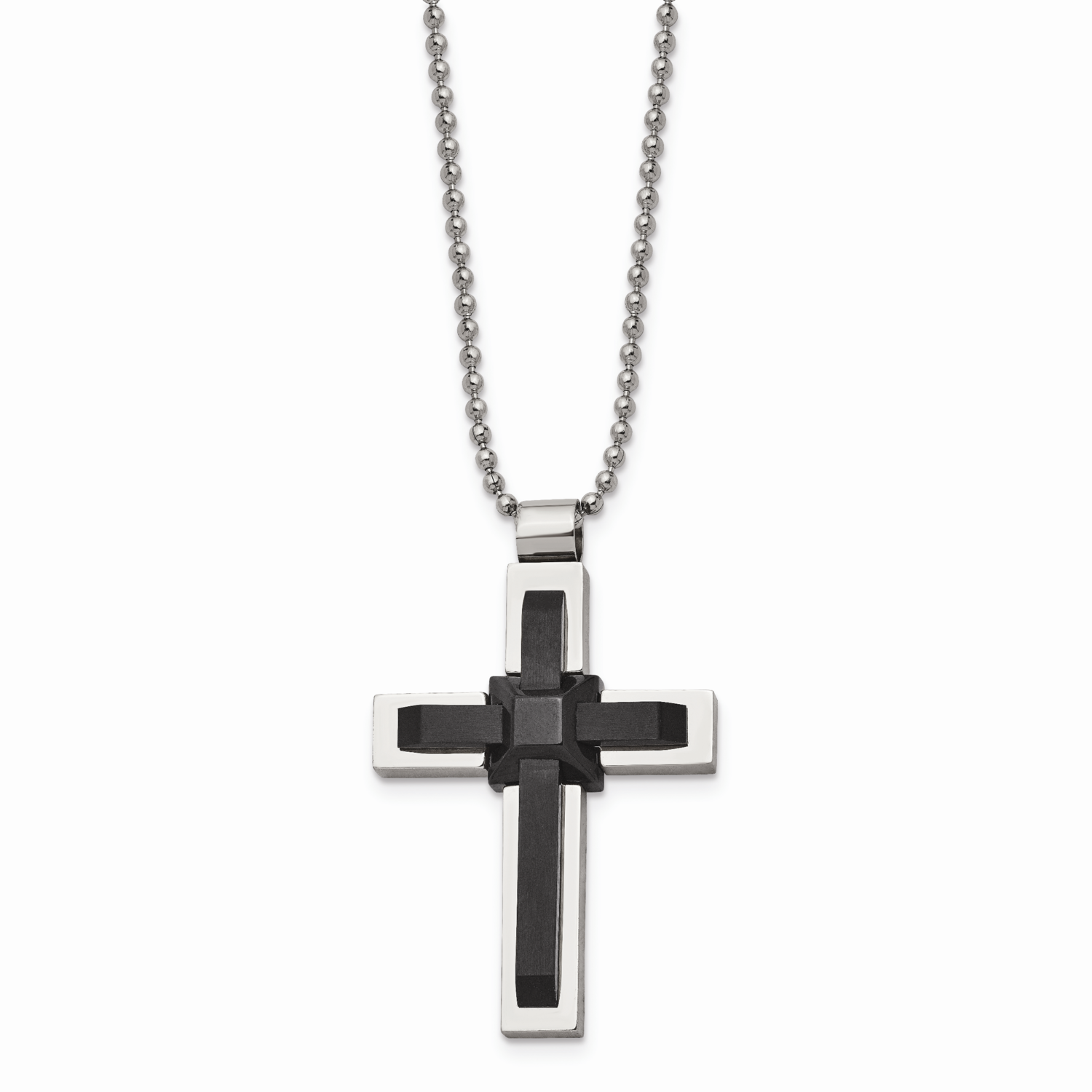 Black IP-plated and Polished Cross 20 Inch Necklace Stainless Steel SRN1109-20 by Chisel, MPN: SRN1…