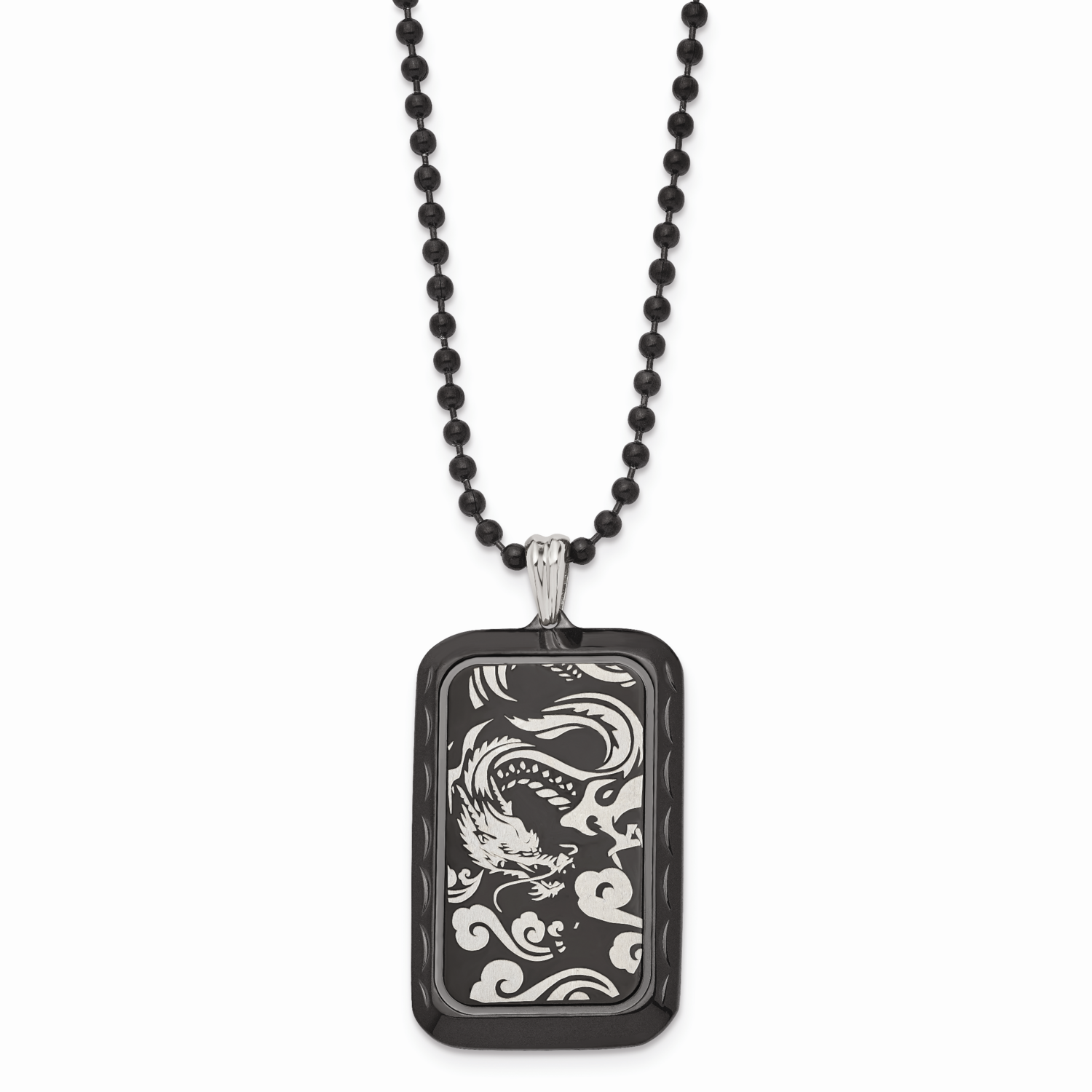 Black IP-plated with Dragon Dog Tag Necklace Stainless Steel SRN1128-22 by Chisel, MPN: SRN1128-22,…