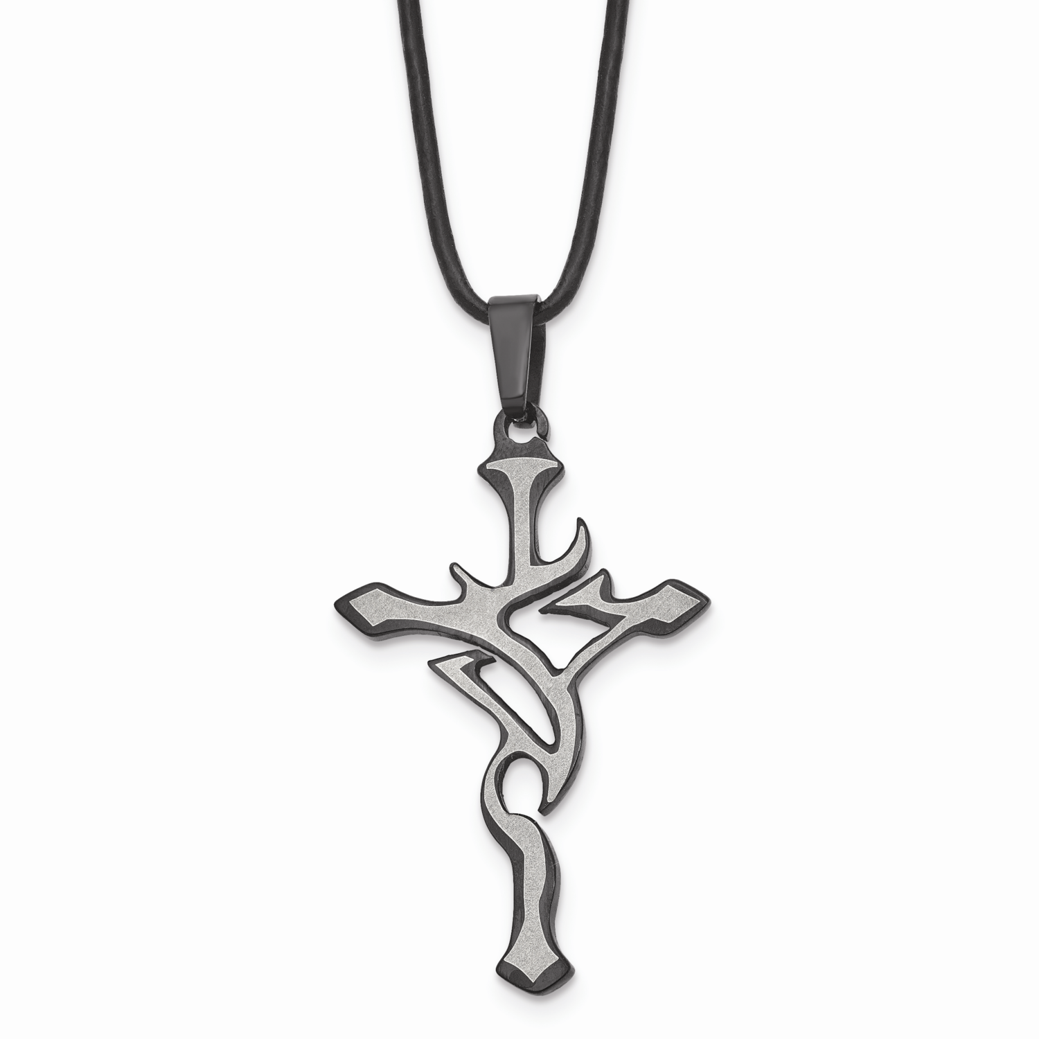 Black Plated and Grey Accent Cross Necklace Stainless Steel SRN114-18
