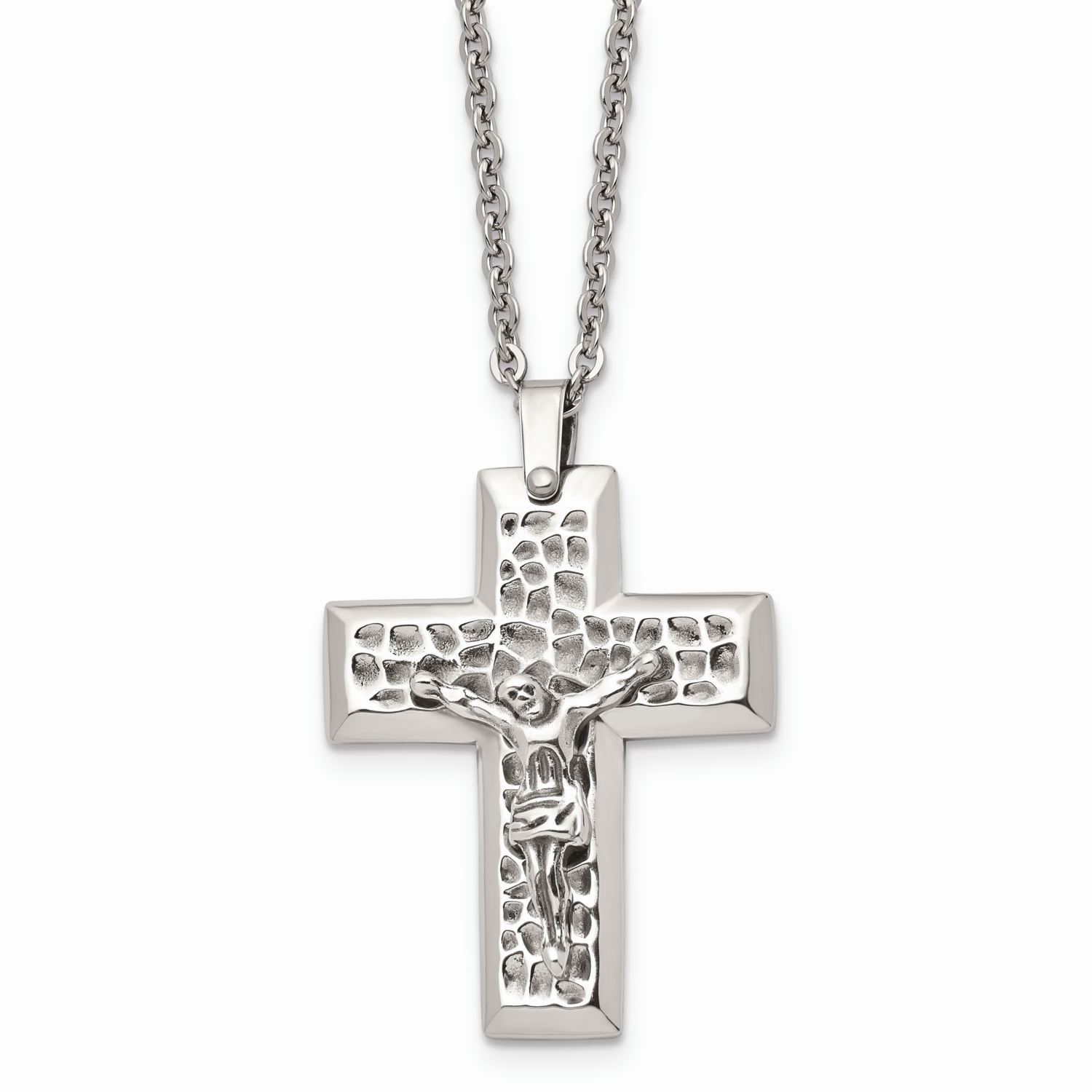 Textured Crucifix 20 Inch Necklace Stainless Steel Polished SRN1154-20