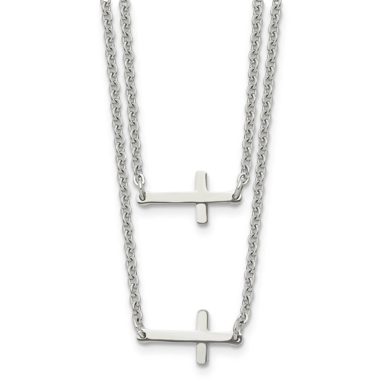 Double Sideways Crosses Layered Necklace Stainless Steel SRN1205-16.5