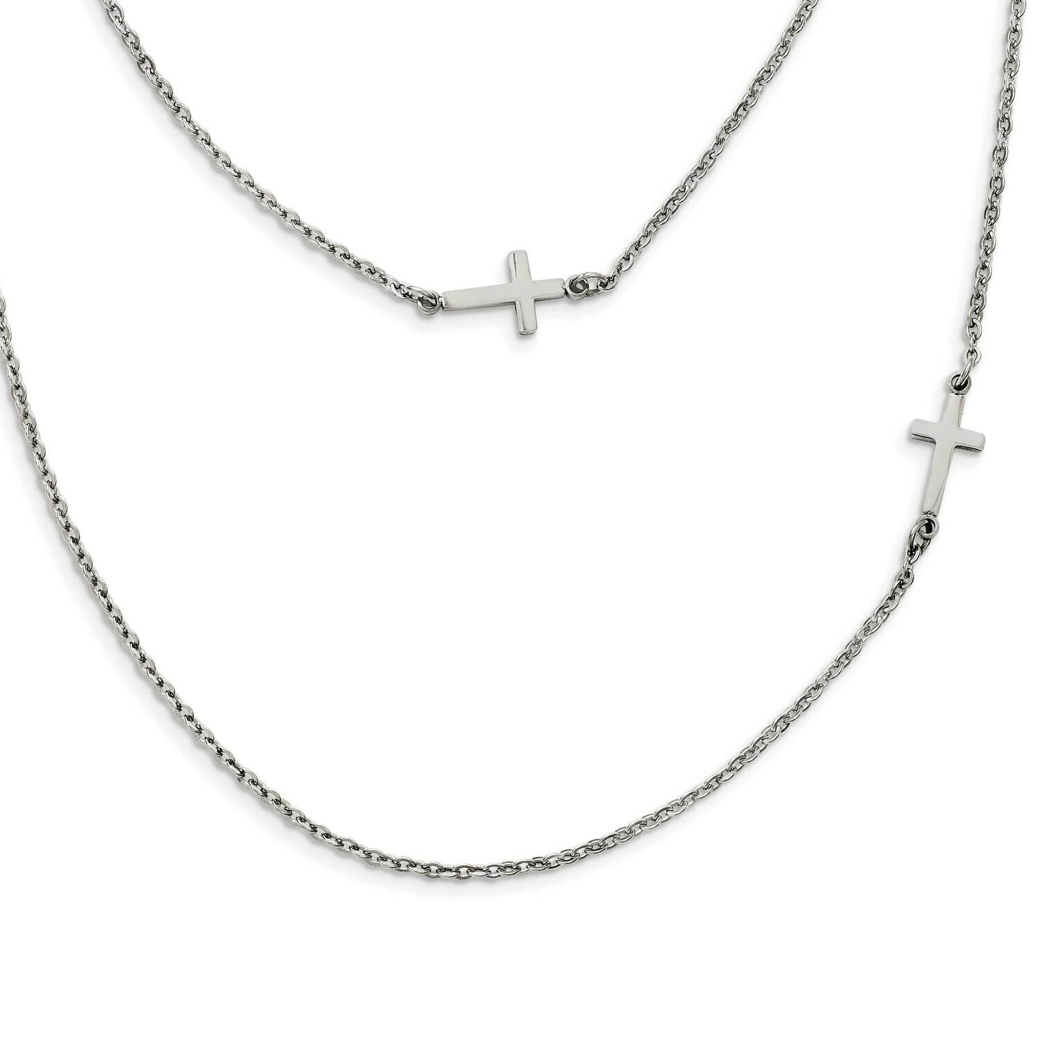 Layered Sideways Cross Necklace Stainless Steel SRN1206-18