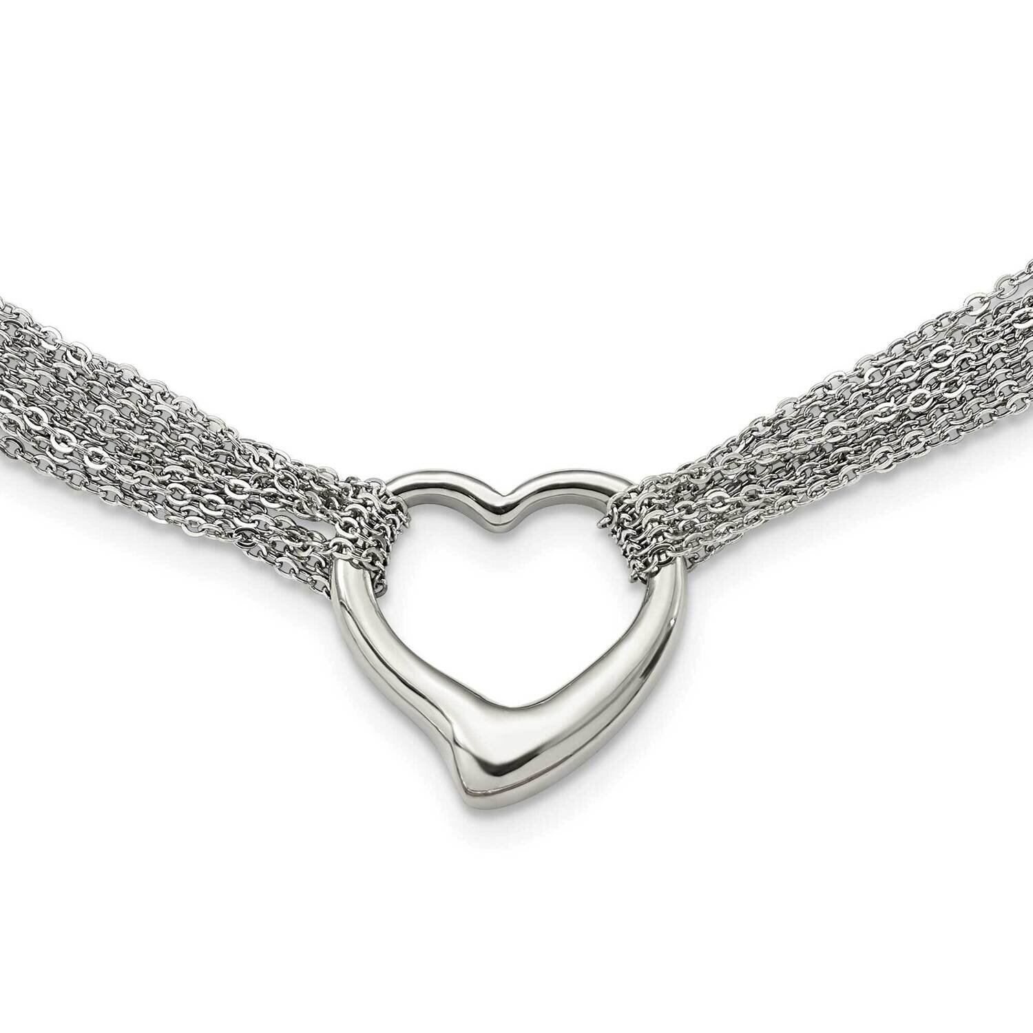 Multi Strand Polished Heart Toggle Necklace Stainless Steel SRN1281-17