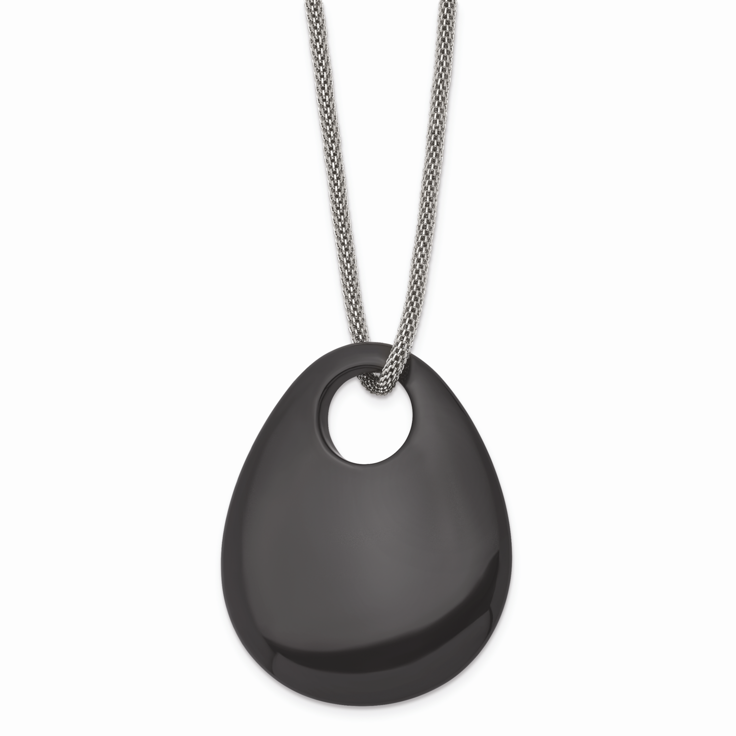 Black Onyx Large Teardrop Polished Necklace Stainless Steel SRN1288-20