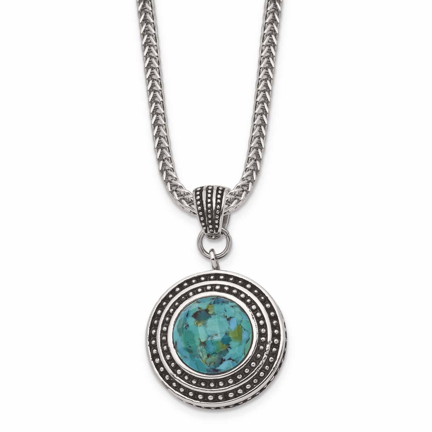 Imitation Turquoise Antiqued with 2 Inch Extension Necklace Stainless Steel SRN1307-18