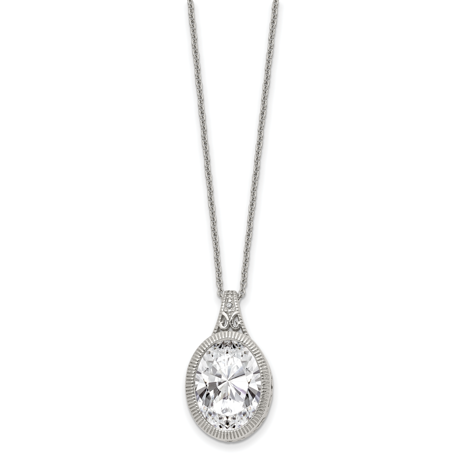 Oval Crystal Necklace Stainless Steel SRN1328-18