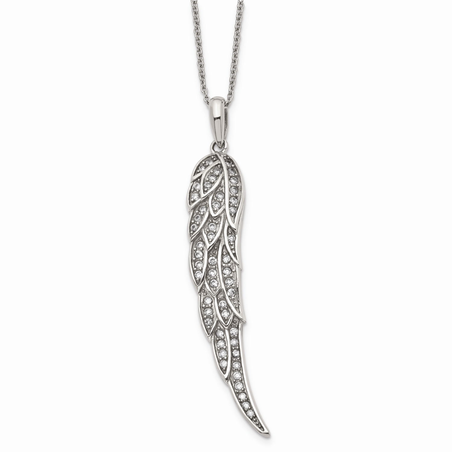 CZ Stone Stone Wing Pendant with 2 Inch Extension Necklace Stainless Steel Polished SRN1335-20 by C…