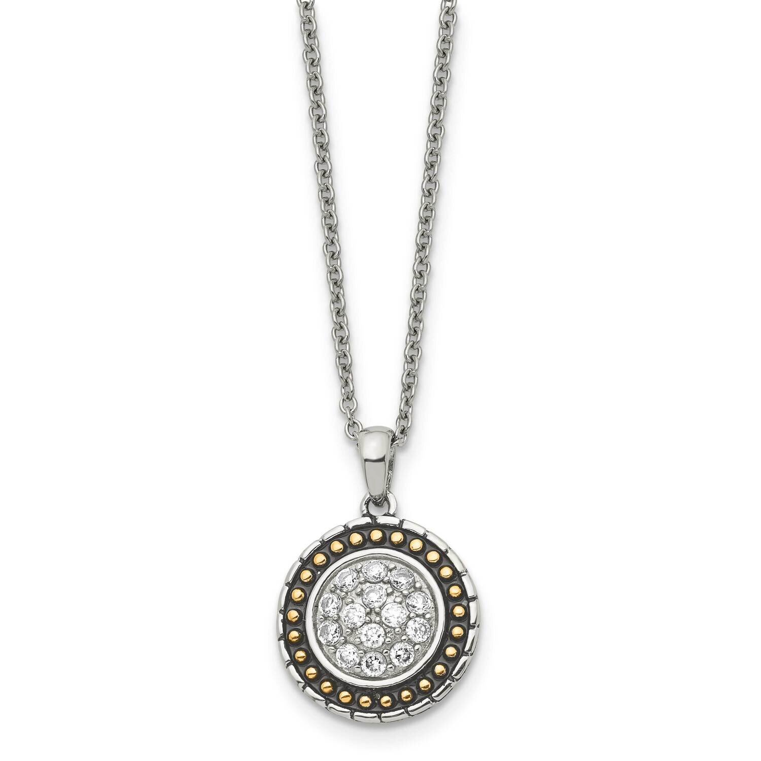 CZ Stone Stone with Yellow IP-plated Antiqued Circle Necklace Stainless Steel SRN1337-18