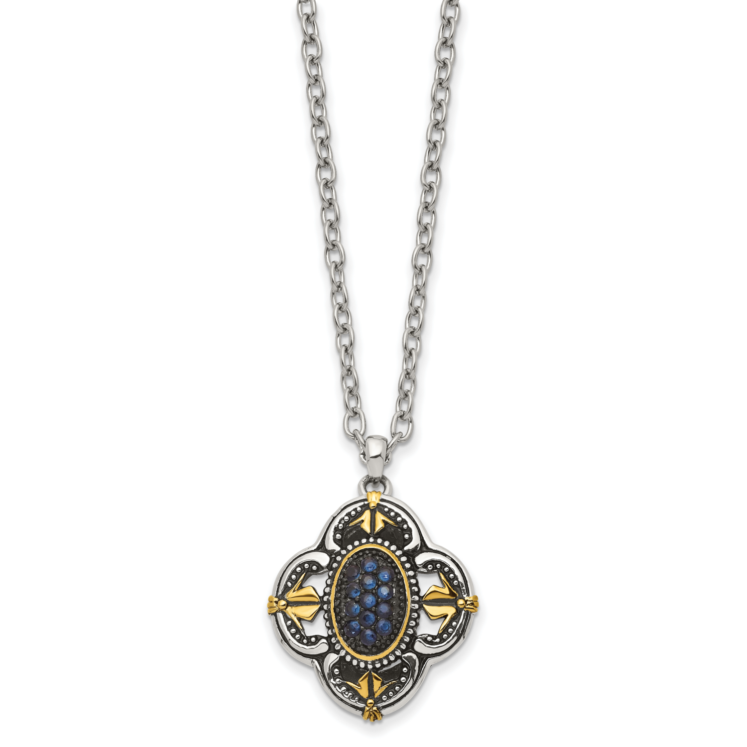 Blue Glass with Yellow IP-plated Accent Necklace Stainless Steel SRN1342-18 by Chisel, MPN: SRN1342…