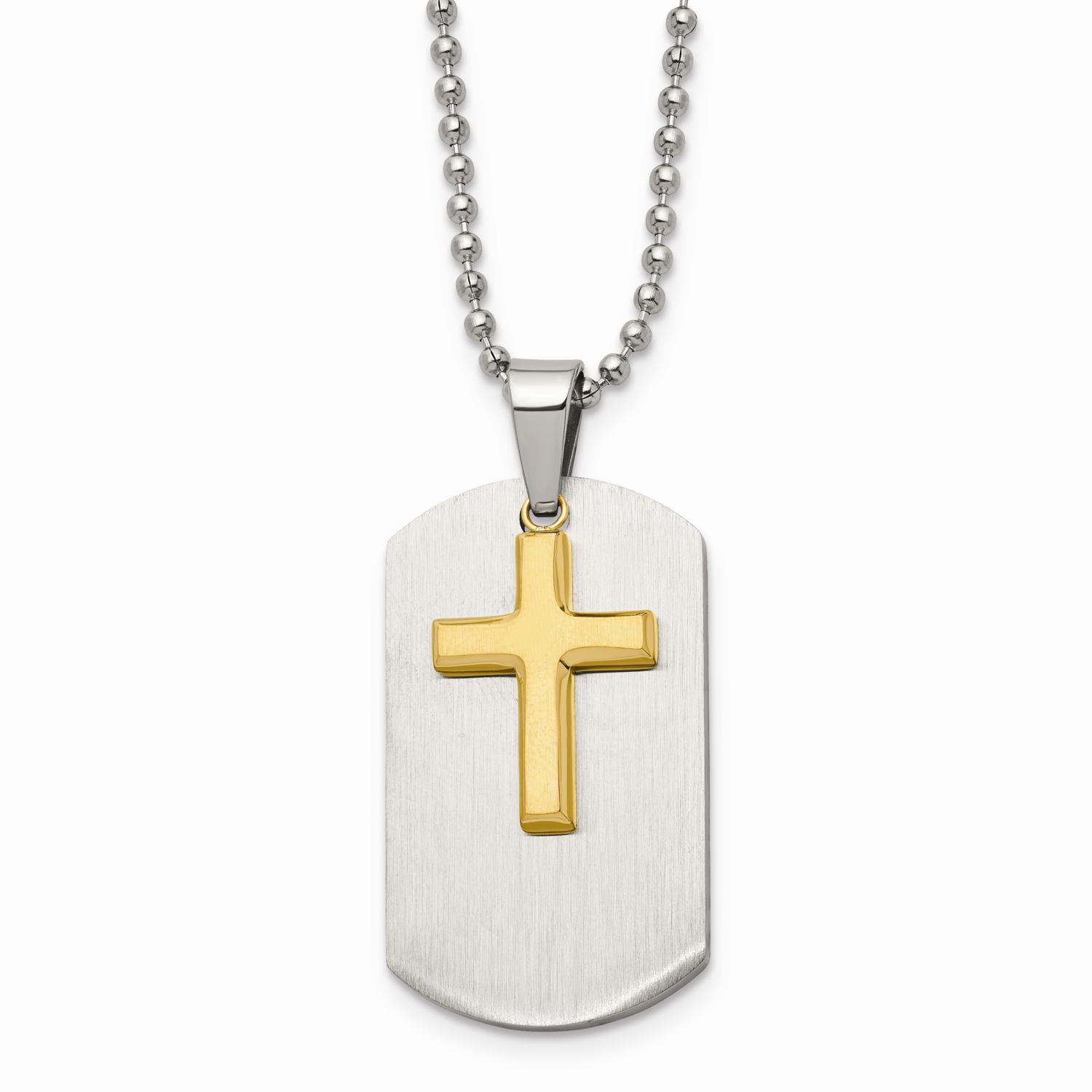 Dog Tag Yellow IP-plated Brushed Cross Necklace Stainless Steel Polished SRN1351-22 by Chisel, MPN:…