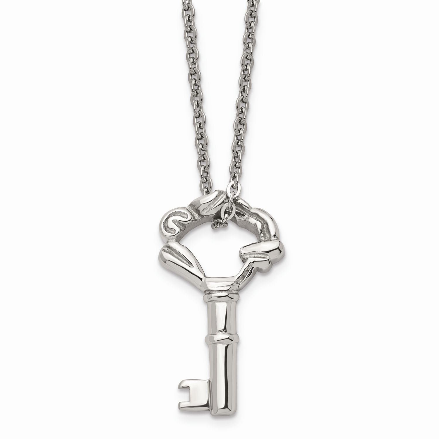 Fancy Key Pendant Necklace Stainless Steel Polished SRN1354-18