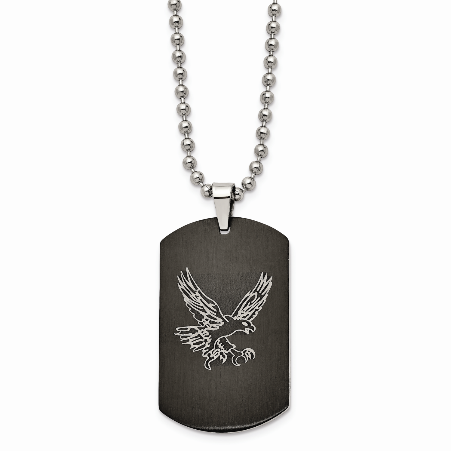 Eagle Dog Tag Black IP-plated CZ Stone Stone Polished Necklace Stainless Steel SRN1357-22