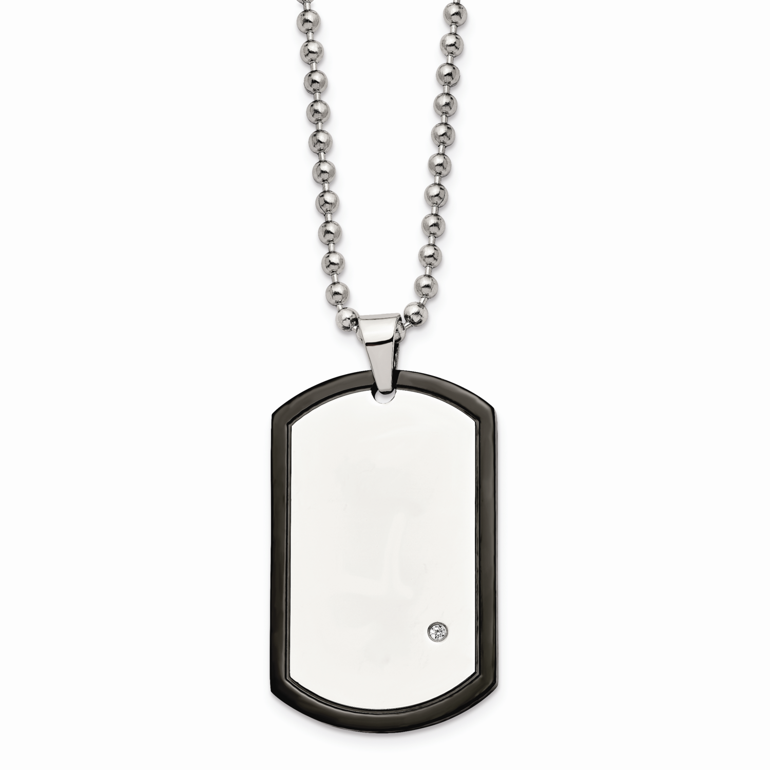 Black IP-plated With CZ Stone Stone Dog Tag Polished Necklace Stainless Steel SRN1358-22 by Chisel,…