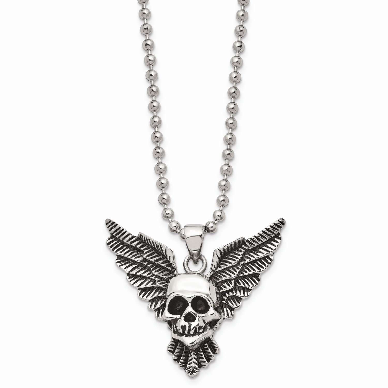 Skull with Wings Polished Necklace Stainless Steel Antiqued SRN1364-22 by Chisel, MPN: SRN1364-22, …