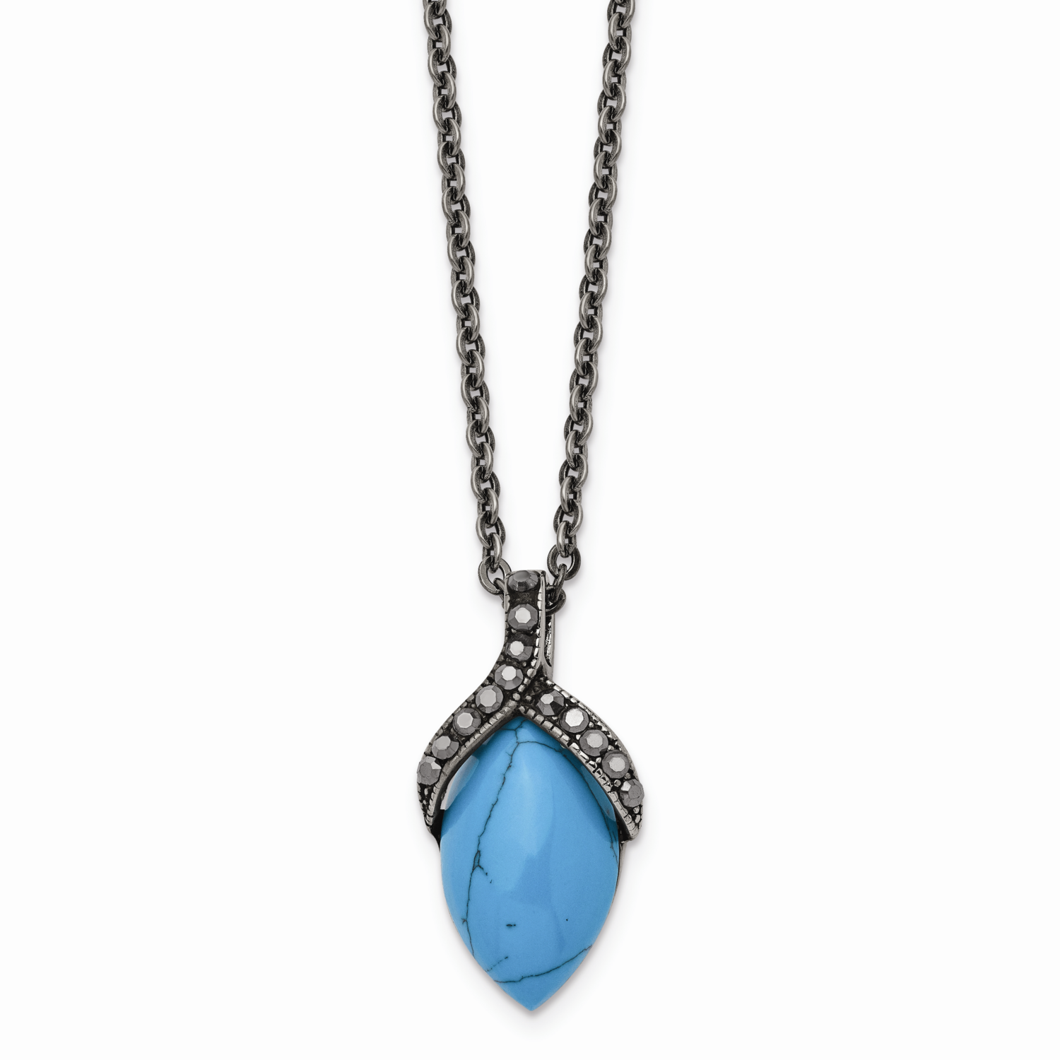 Simulated Turquoise Marcasite Antiqued Necklace Stainless Steel SRN1370-18 by Chisel, MPN: SRN1370-…