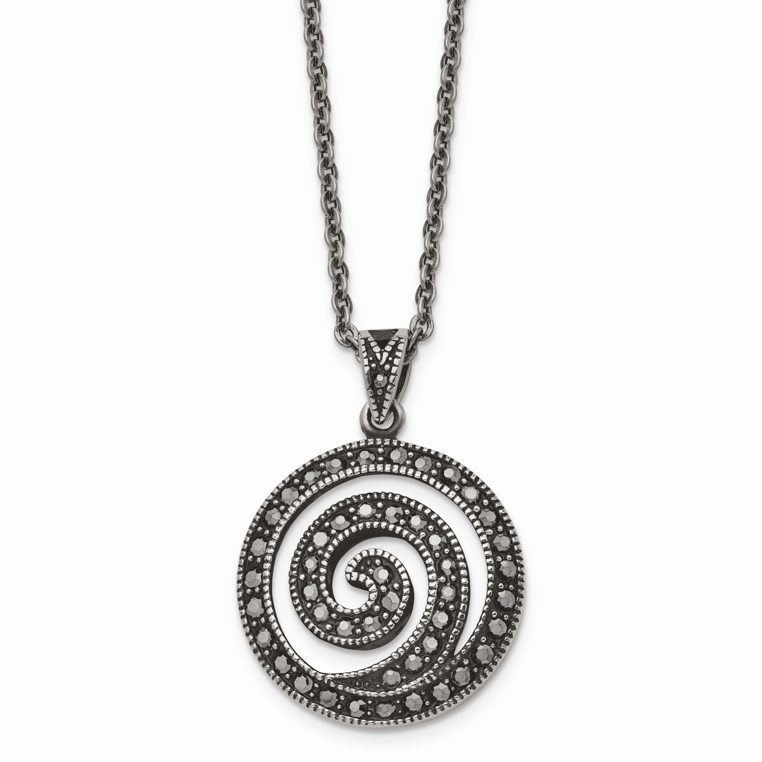Marcasite and Antiqued Swirl Necklace Stainless Steel SRN1377-18 by Chisel, MPN: SRN1377-18, 886774…