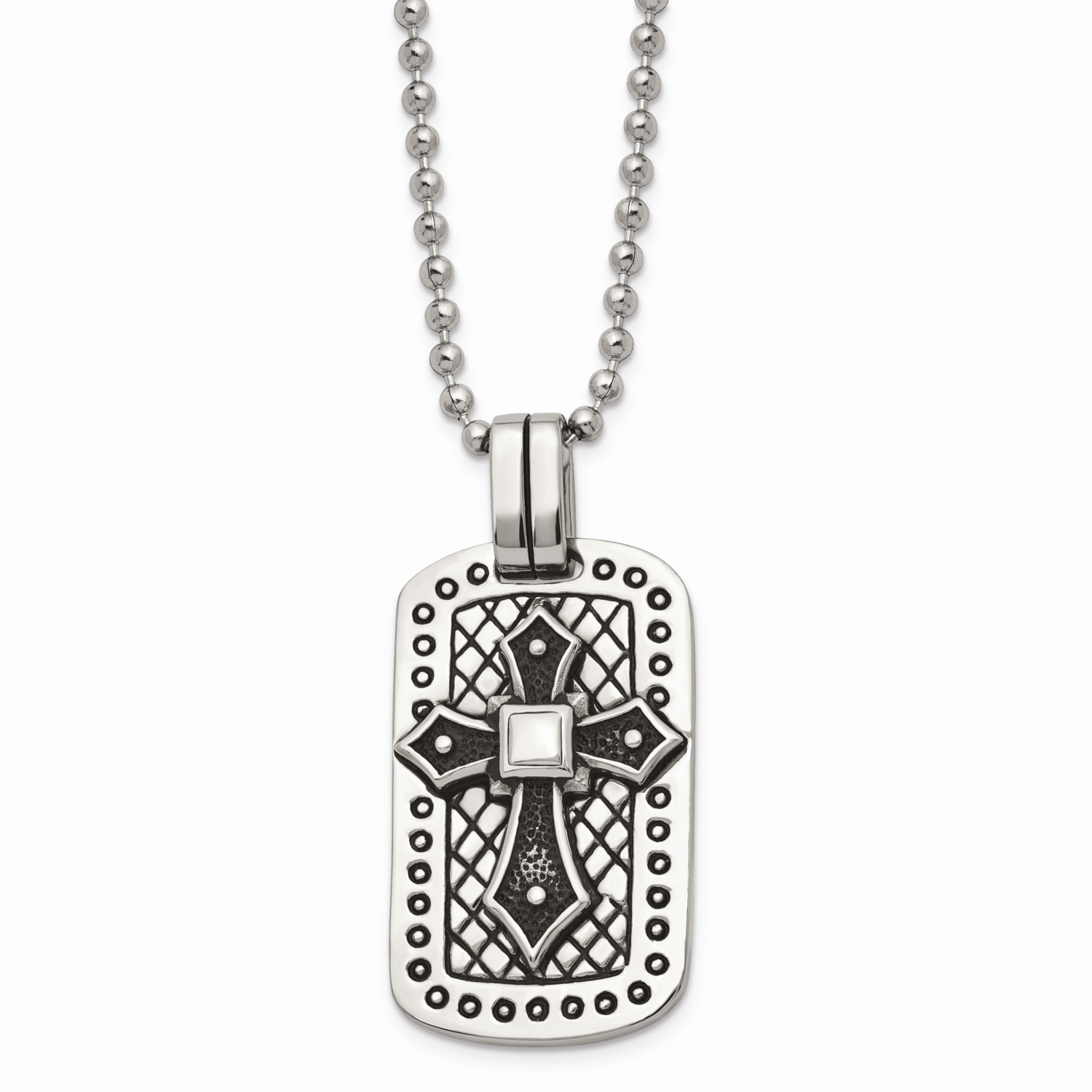 Cross Dog Tag Necklace Stainless Steel Antiqued SRN1388-22