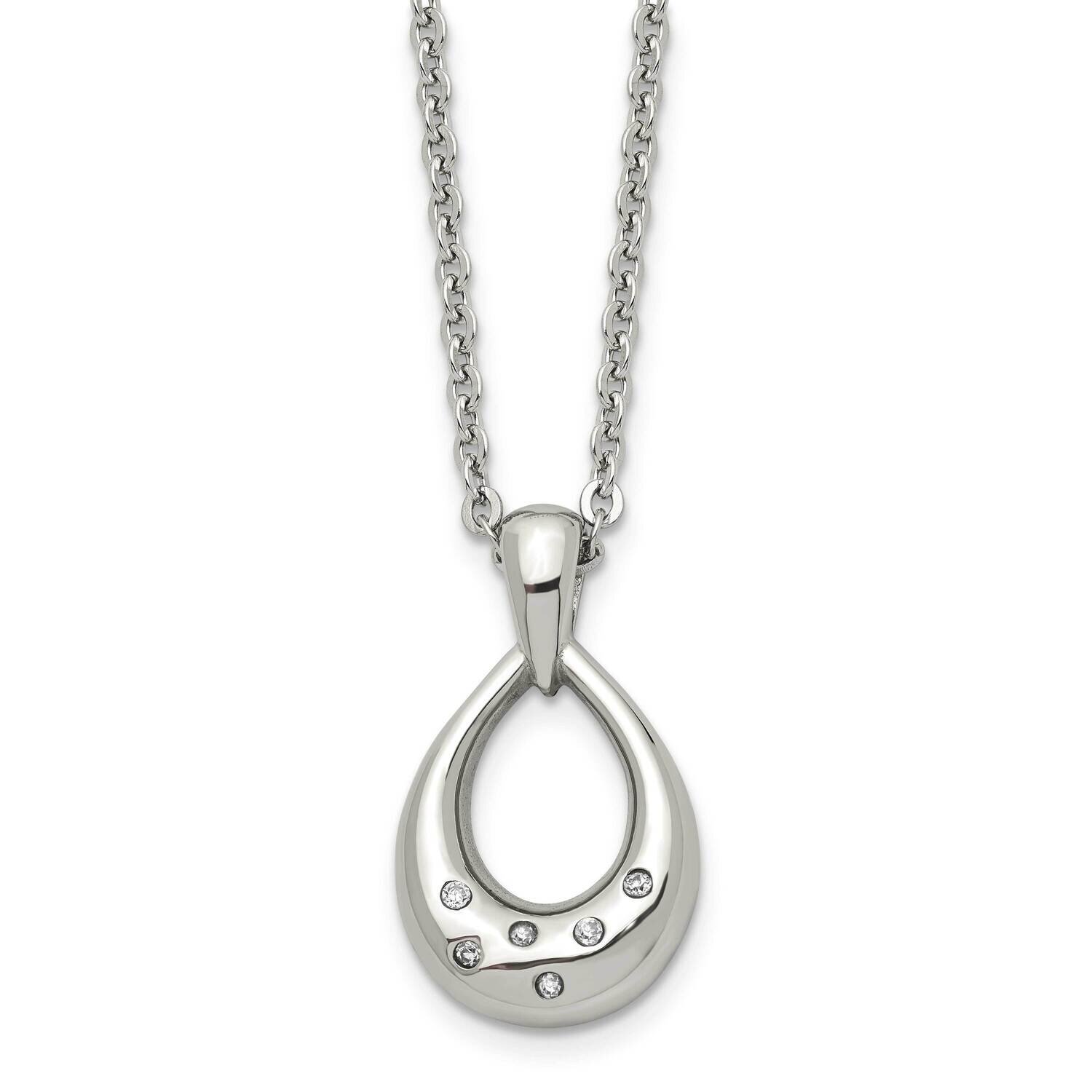 CZ Stone Stone Teardrop Polished Necklace Stainless Steel SRN1389-18 by Chisel, MPN: SRN1389-18, 88…