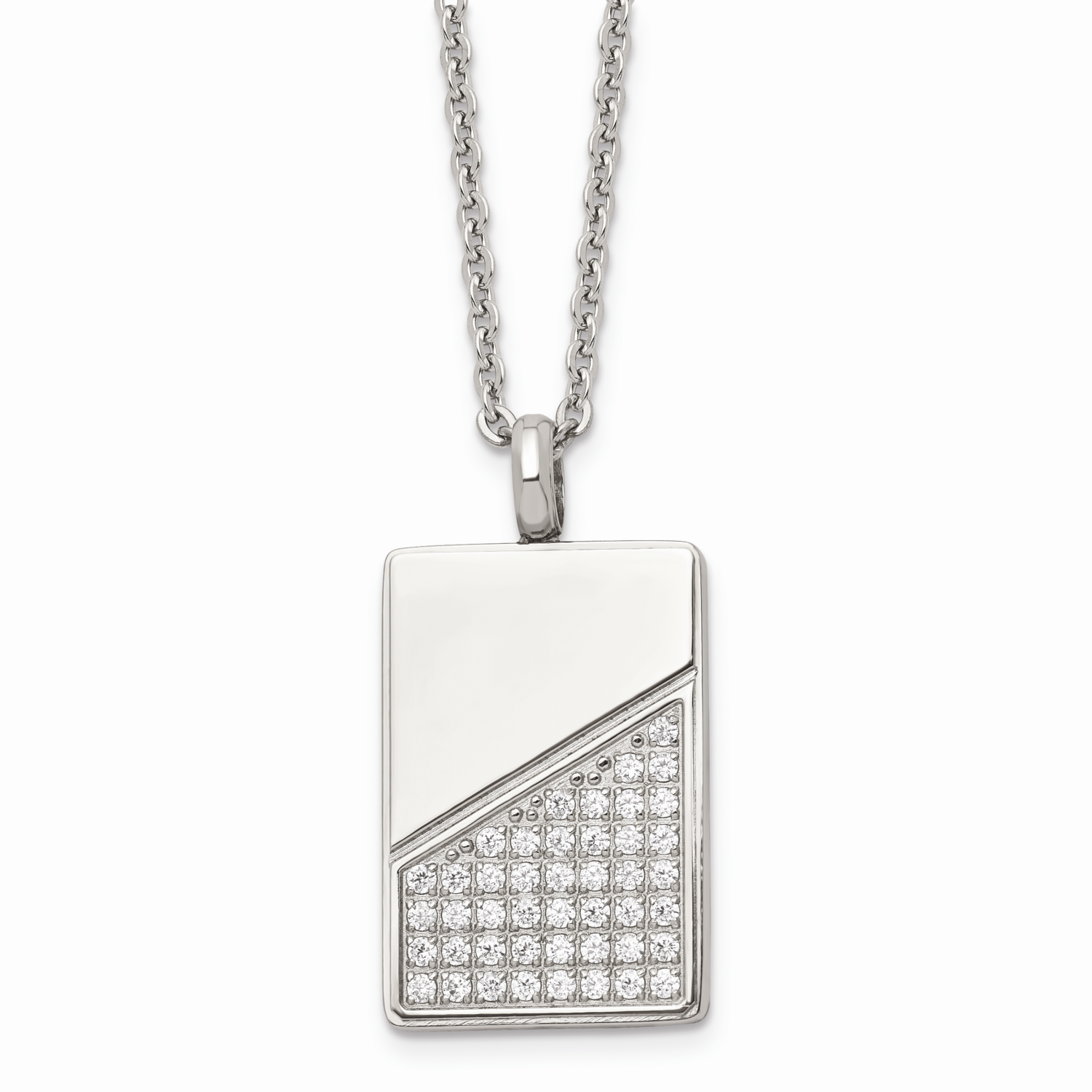 Dog Tag with CZ Stone Stone Necklace Stainless Steel SRN1400-20