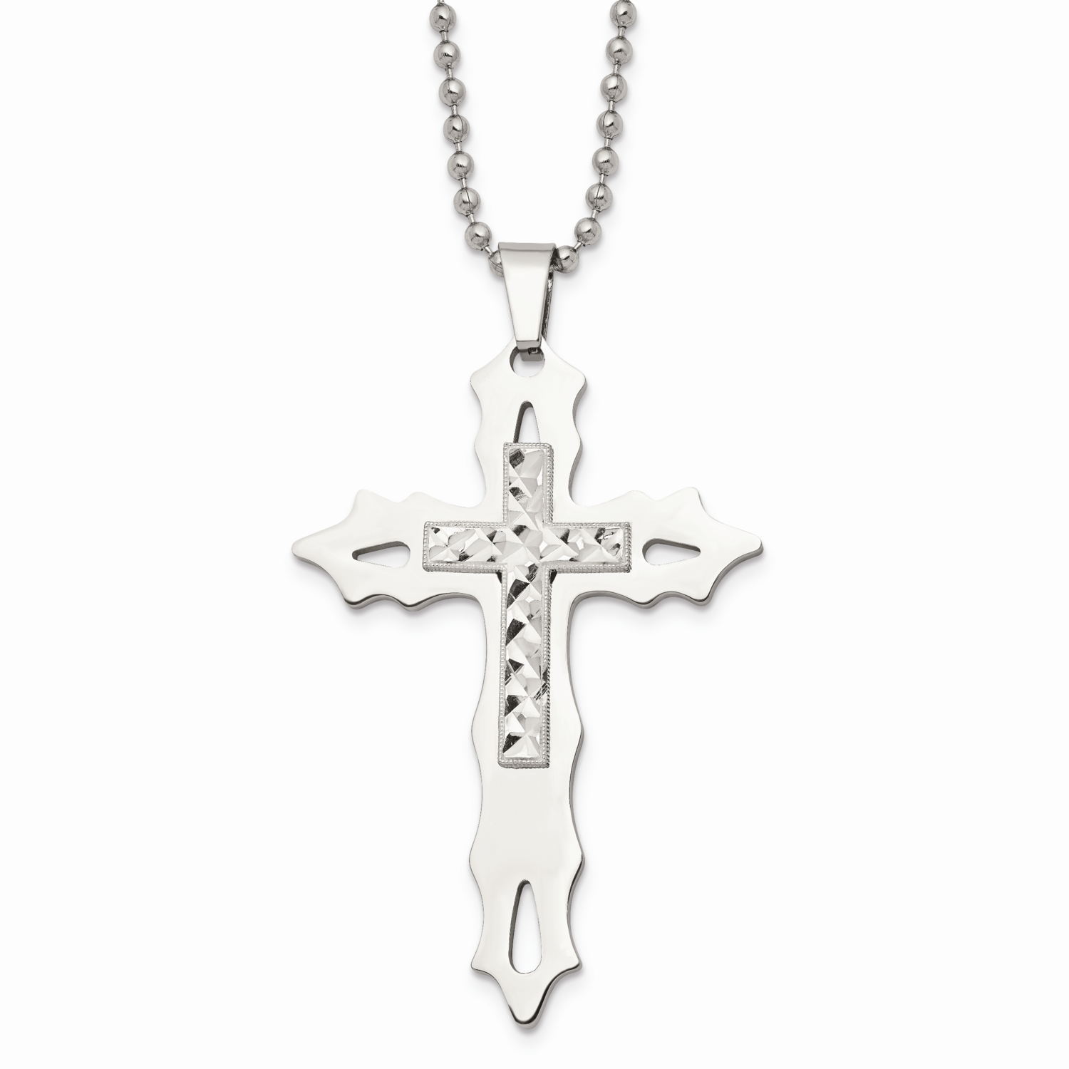 Sterling Silver Diamond Cut and Polished Cross Necklace Stainless Steel SRN1411-20 by Chisel, MPN: …