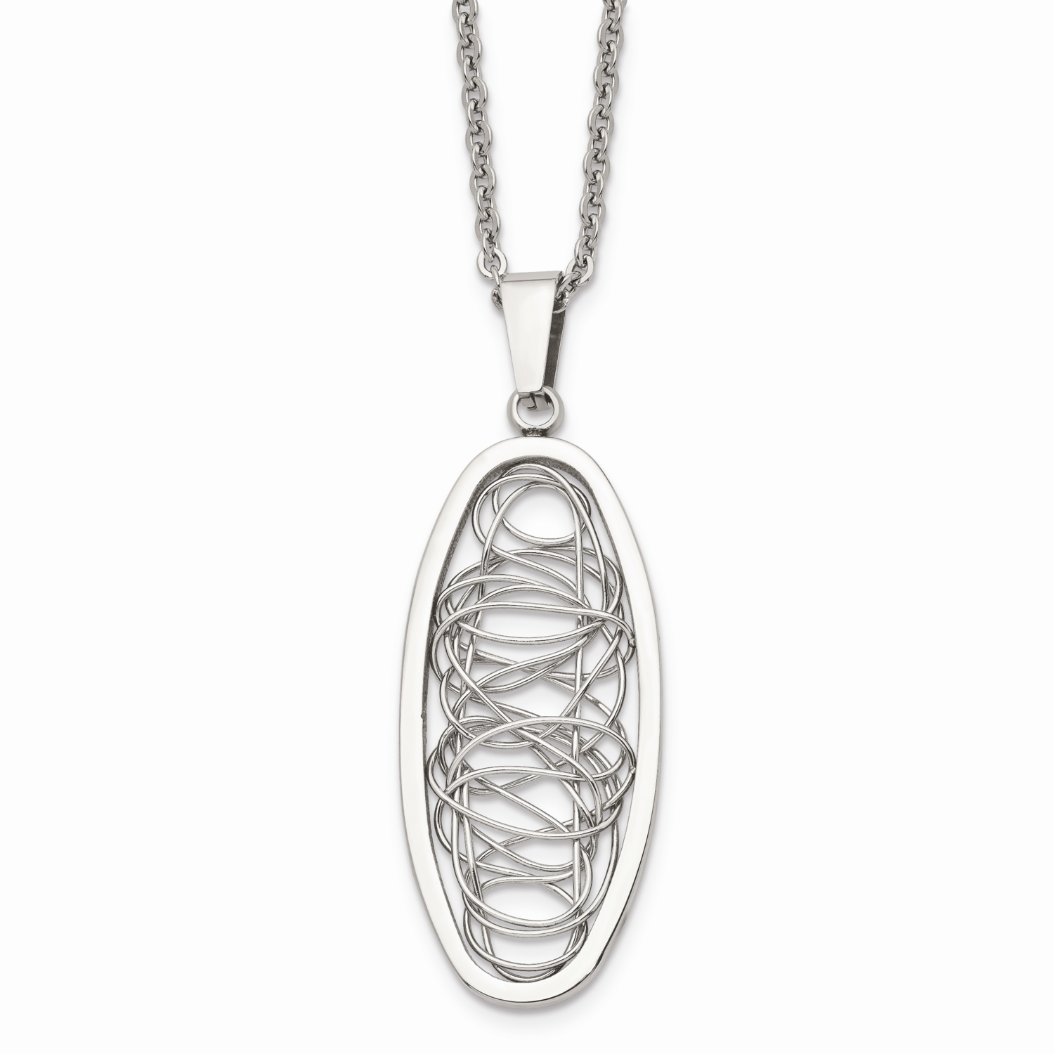 Wire Designed Oval Pendant Necklace Stainless Steel SRN1426-18 by Chisel, MPN: SRN1426-18, 88395756…