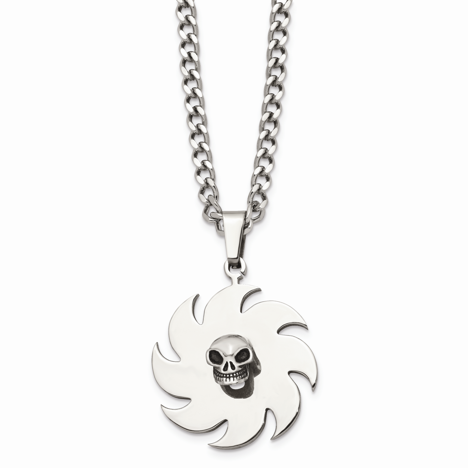 Saw Blade with Skull Necklace Stainless Steel SRN144-24