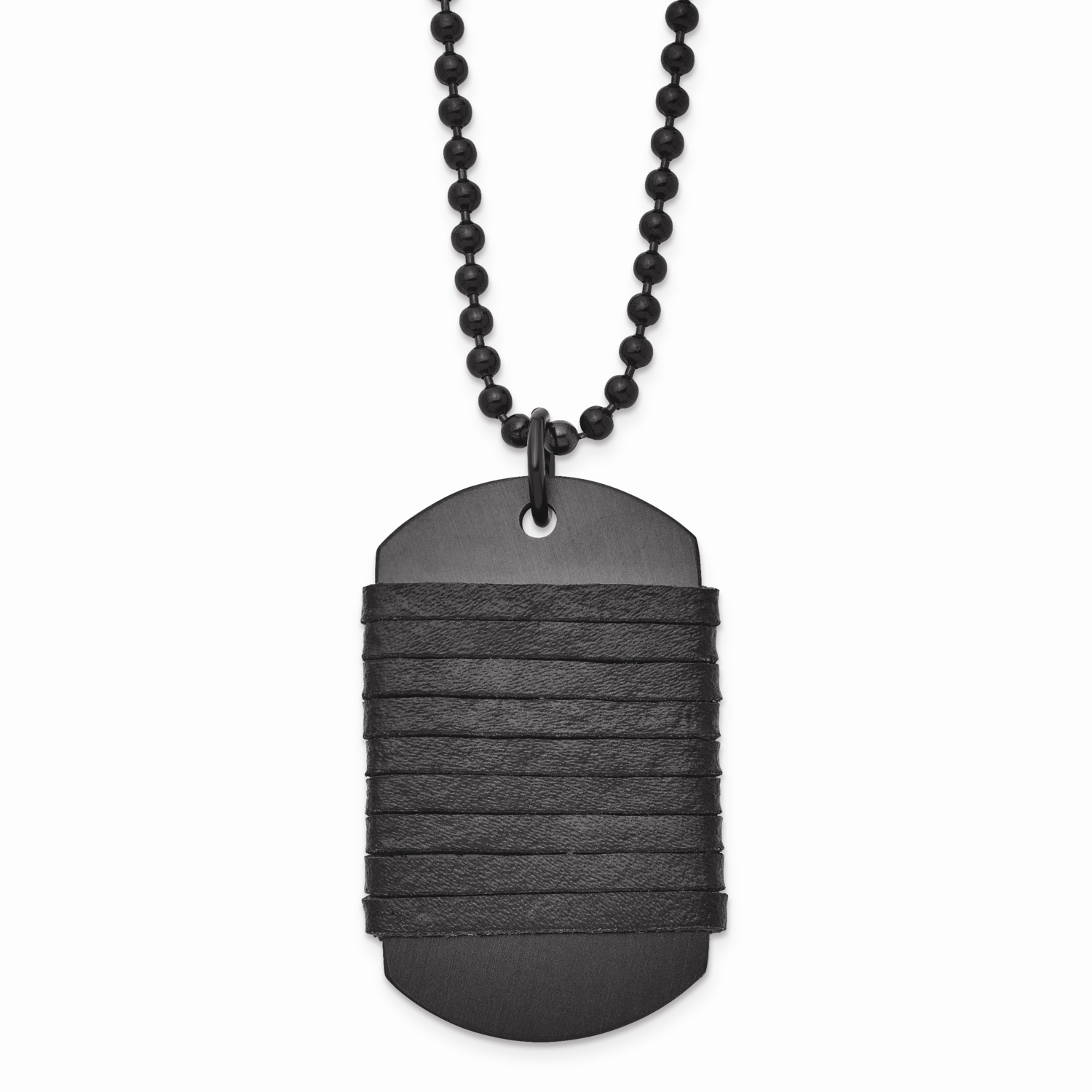 Dog Tag Wrapped Leather Necklace Stainless Steel Brushed SRN1444-26.5