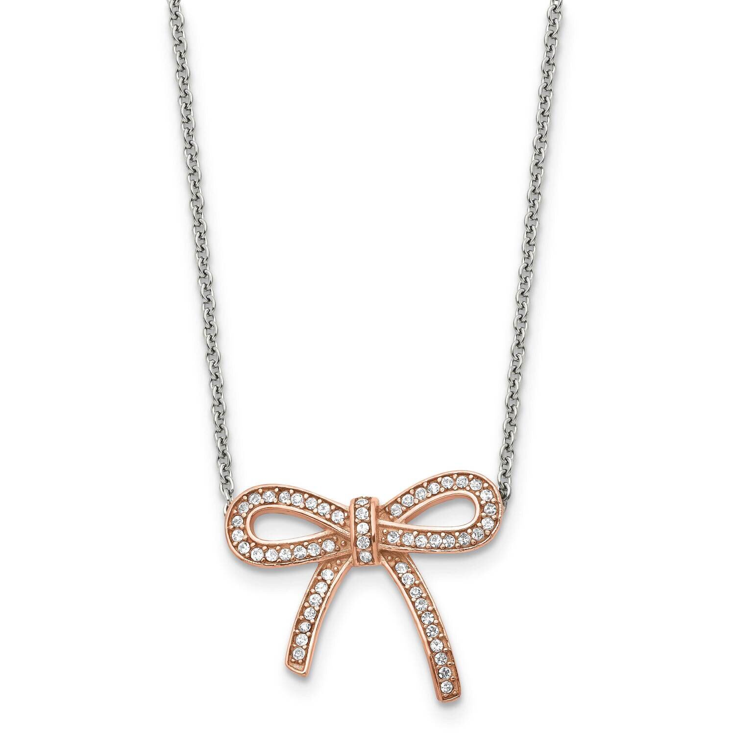 Crystal Polished Pink IP plated Bow with 1.75 Inch Extension Neckl Stainless Steel SRN1450-16.25 by…