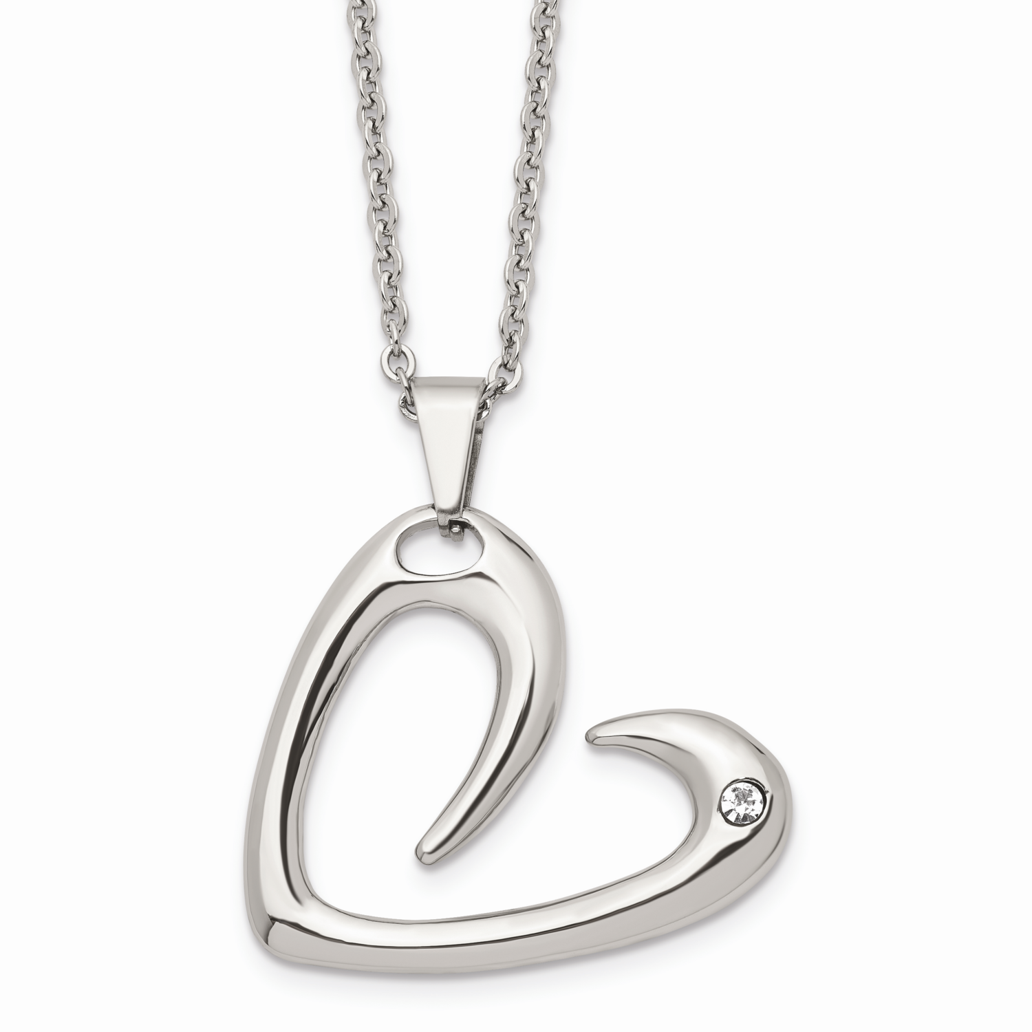 Heart with Crystal Necklace Stainless Steel Polished SRN1474-22