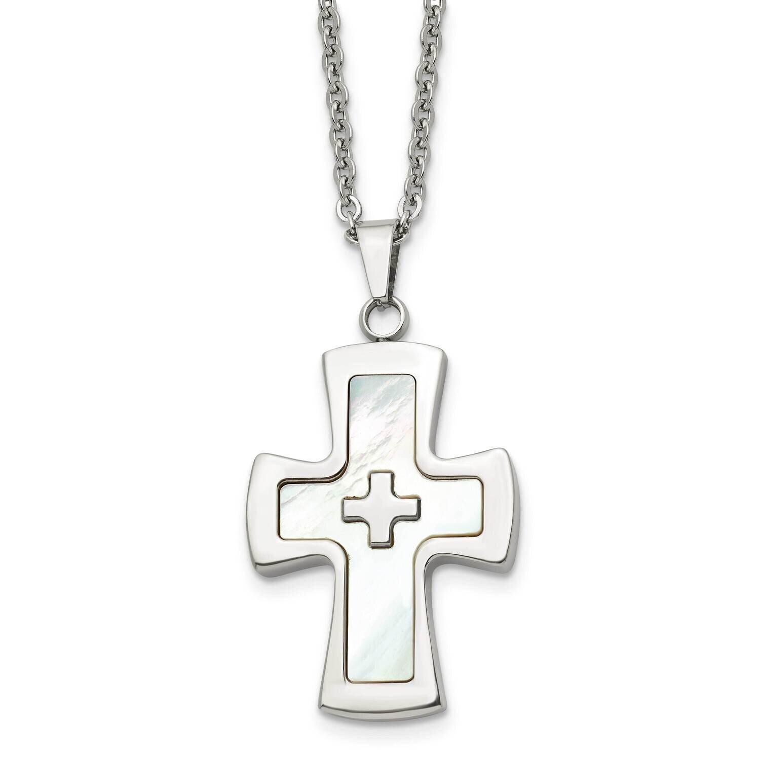 Mother Of Pearl Cross Necklace Stainless Steel Polished SRN1476-22 by Chisel, MPN: SRN1476-22, 1911…