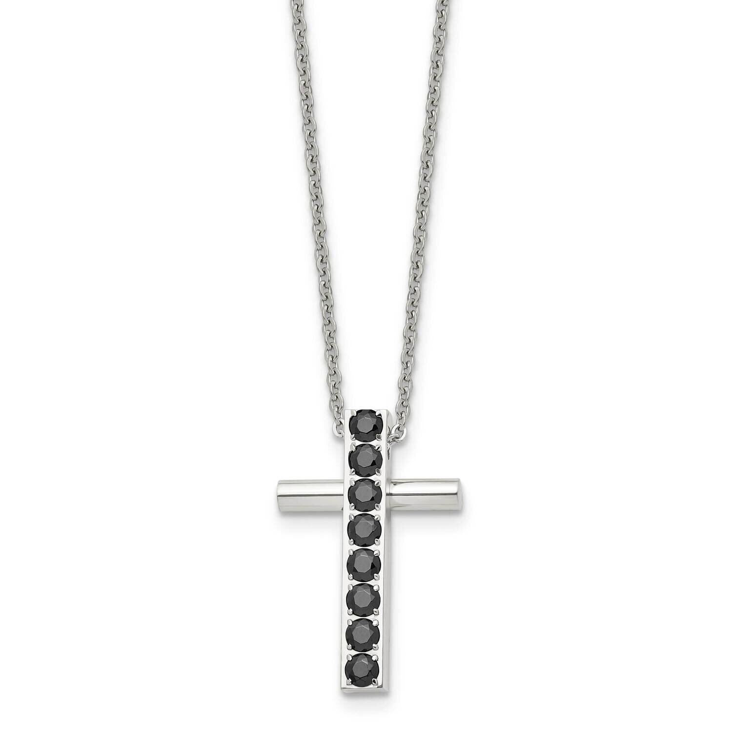 Black CZ Stone Cross Necklace Stainless Steel Polished SRN1489-22