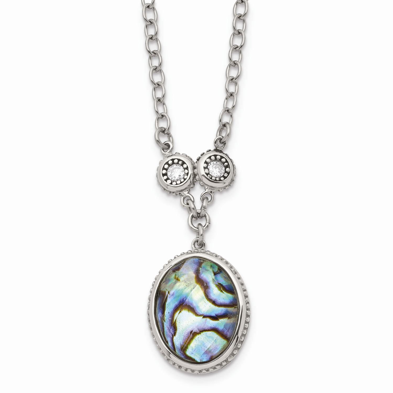 Antiqued Imitation Abalone/CZ Stone Stone 1.5 Inch Extension Necklac Stainless Steel Polished SRN1500-18.5