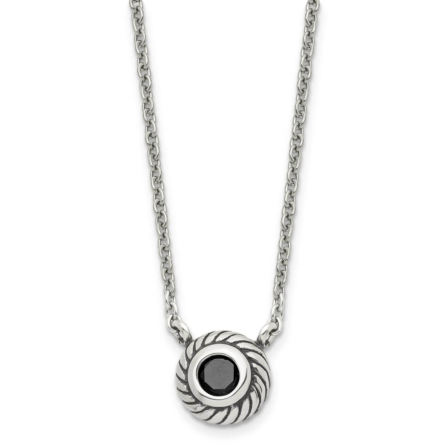 Black CZ Stone Stone Circle 1 Inch Extension Necklace Stainless Steel Polished SRN1501-18 by Chisel…