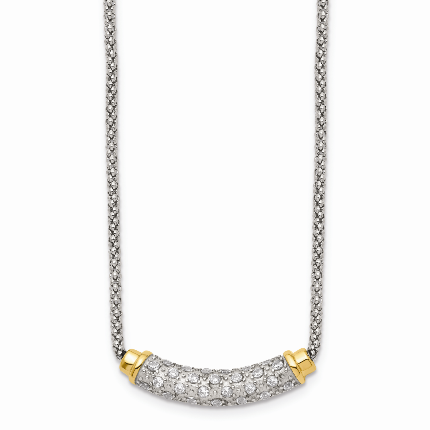 Yellow PVD-plated CZ Stone Stone Bar 2 Inch Extension Necklace Stainless Steel Polished SRN1504-16 …