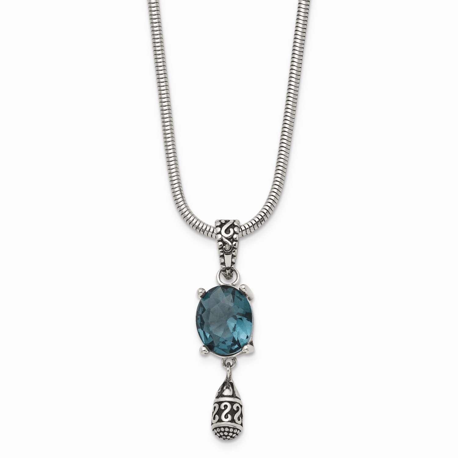 Antiqued Blue Glass 2 in Extension Necklace Stainless Steel Polished SRN1508-18.5