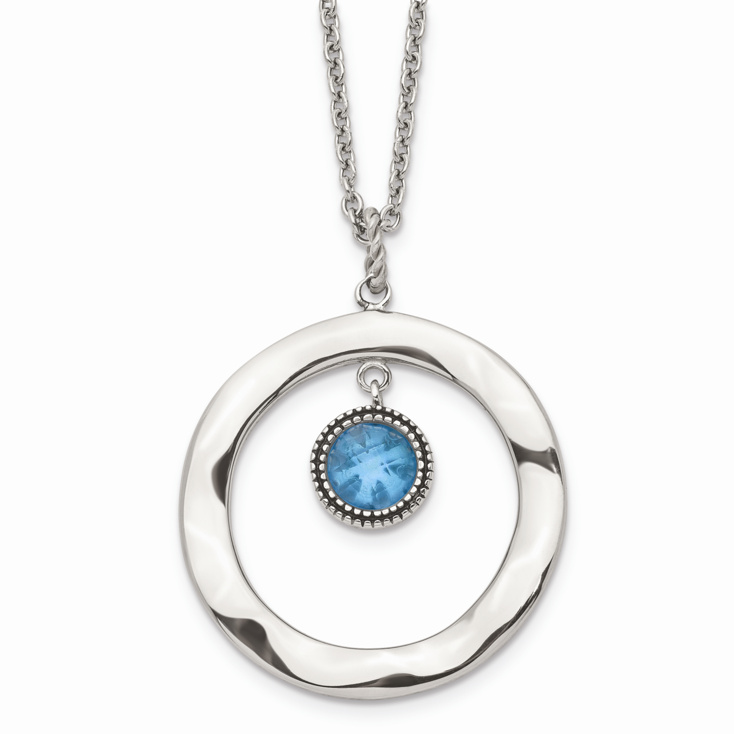 Blue Glass Circle 2 Inch Extension Necklace Stainless Steel Polished SRN1512-18