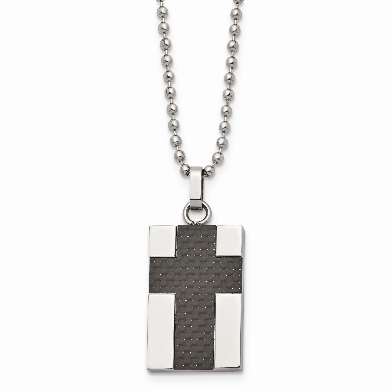 Carbon Fiber Inlay Cross 22 Inch Necklace Stainless Steel Polished SRN152-22 by Chisel, MPN: SRN152…