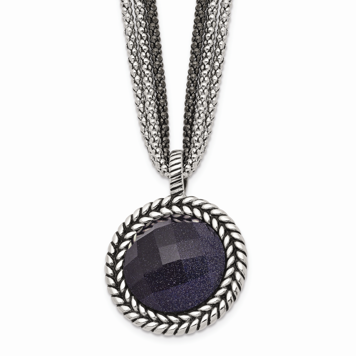 Blue Sandstone 2 Inch Extension Reversible Necklace Stainless Steel Polished SRN1523-18 by Chisel, …
