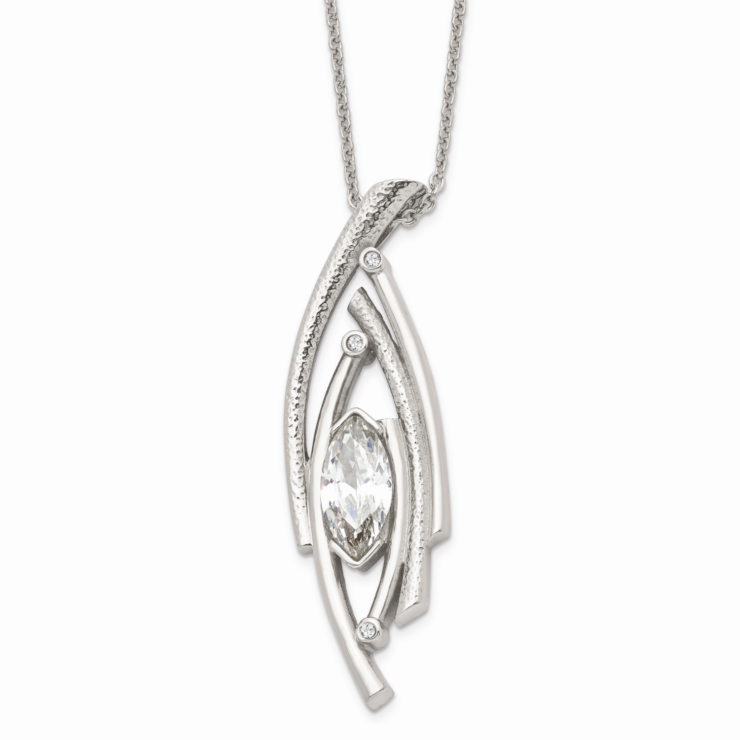 Textured CZ Stone Stone 2 Inch Extension Necklace Stainless Steel Polished SRN1524-24 by Chisel, MP…