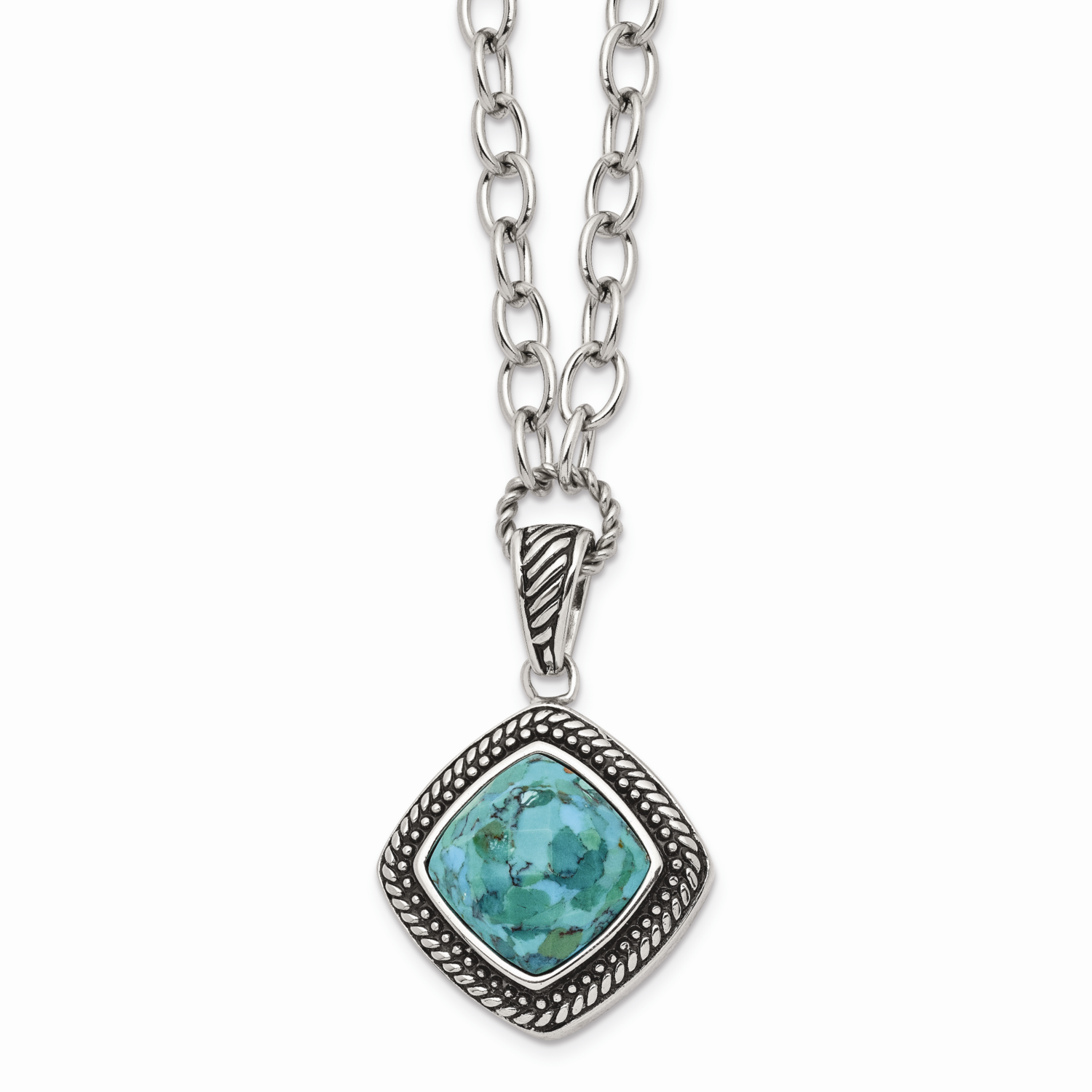 Antiqued Imitation Turquoise 20.5 Inch Necklace Stainless Steel Polished SRN1526-18