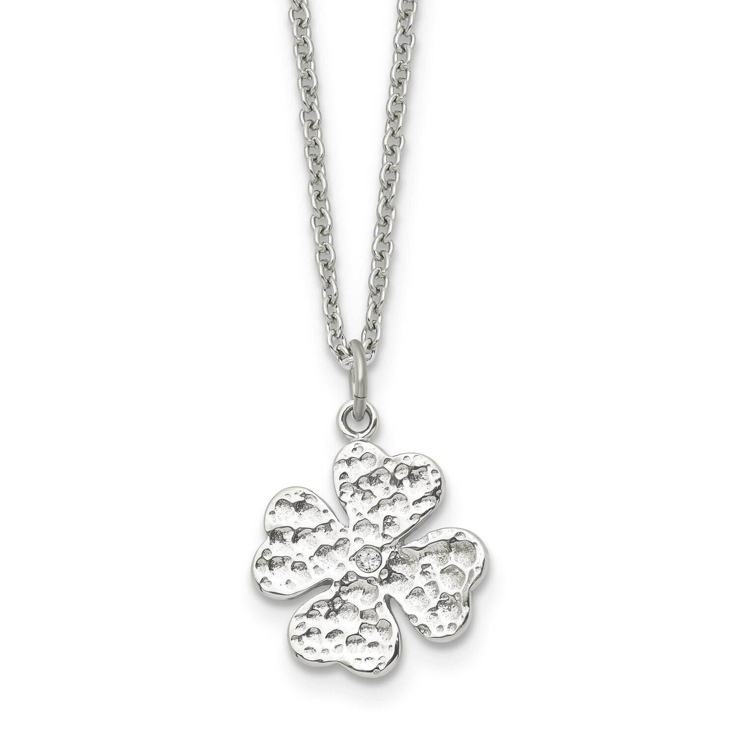 Four Leaf Clover with Crystal Necklace Stainless Steel Polished SRN1536-18 by Chisel, MPN: SRN1536-…