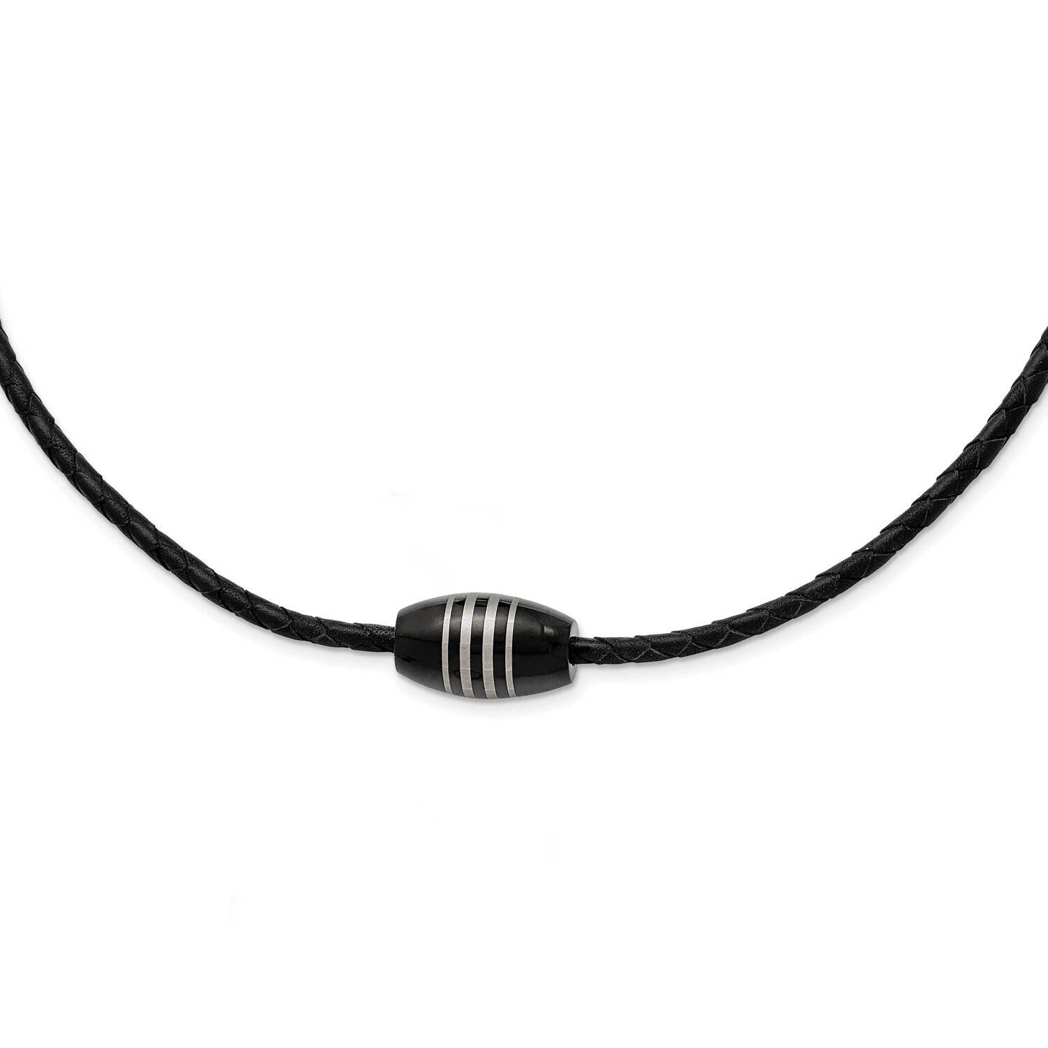 Black IP-plated Leather Cord Necklace Stainless Steel Polished SRN1539-20