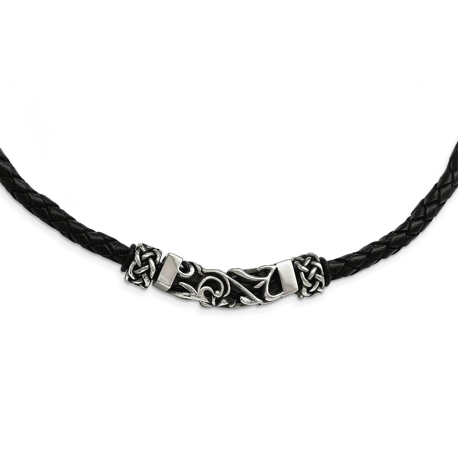 Black Leather Antiqued Beads Necklace Stainless Steel SRN1575-19.75 by Chisel, MPN: SRN1575-19.75, …