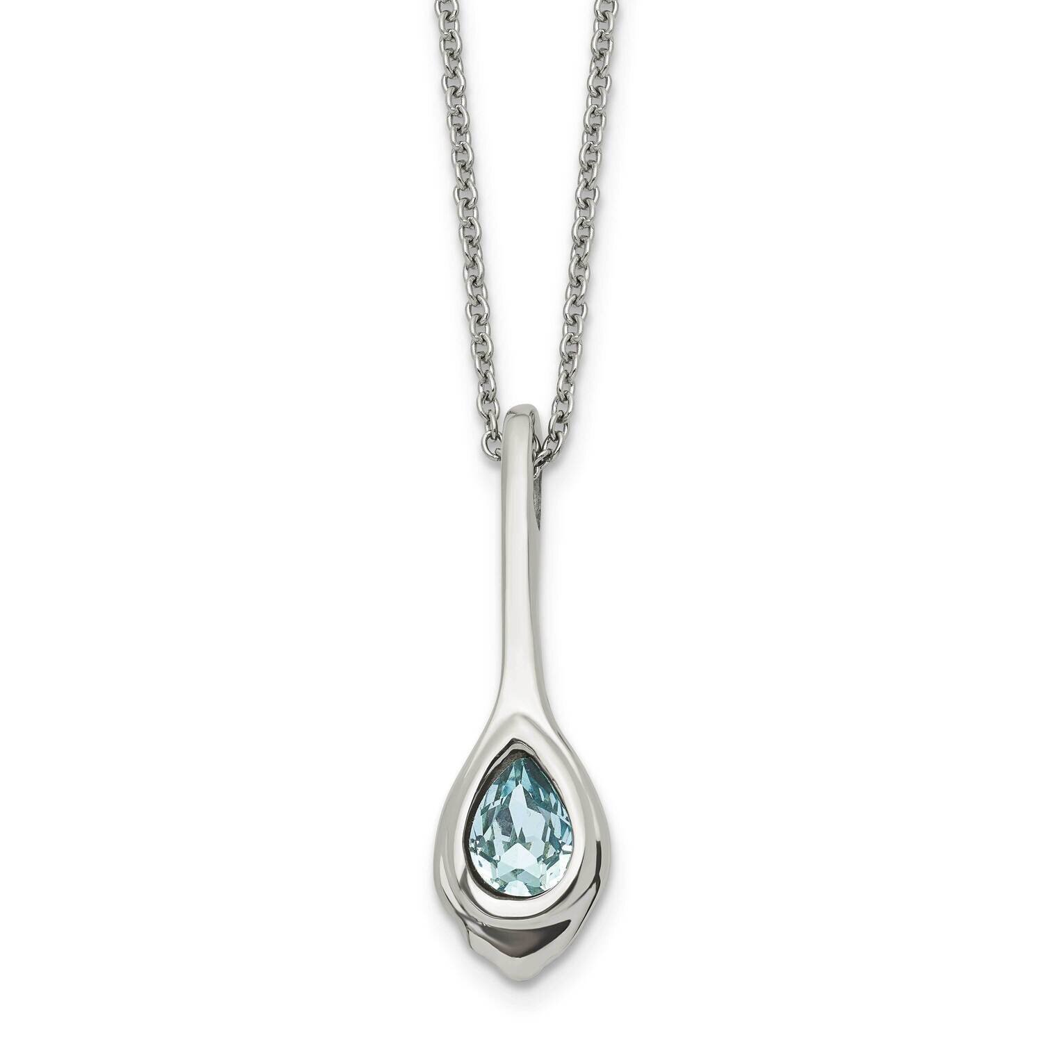 Blue Glass Teardrop 2 Inch . Extension Necklace Stainless Steel SRN1577-17.75
