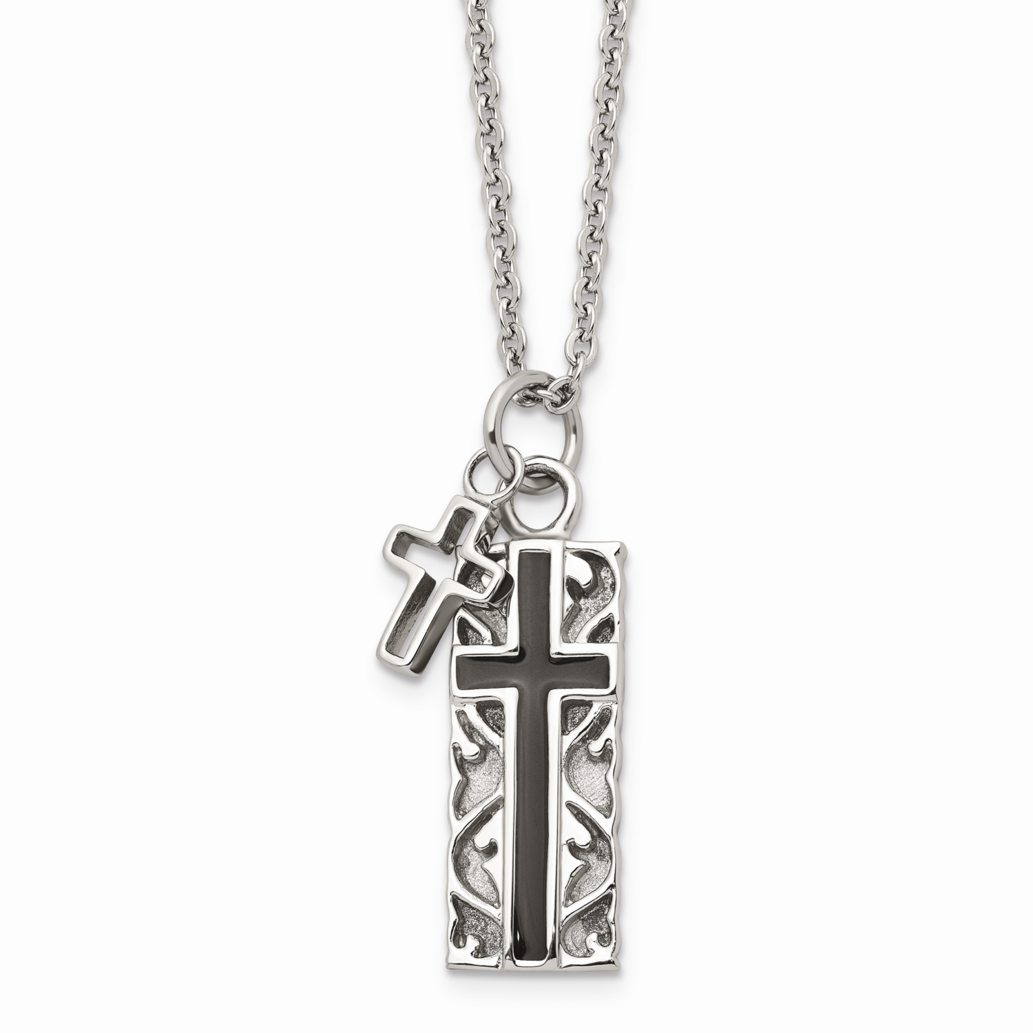 Black IP-plated Two-piece Cross Necklace Stainless Steel Polished SRN1585-20