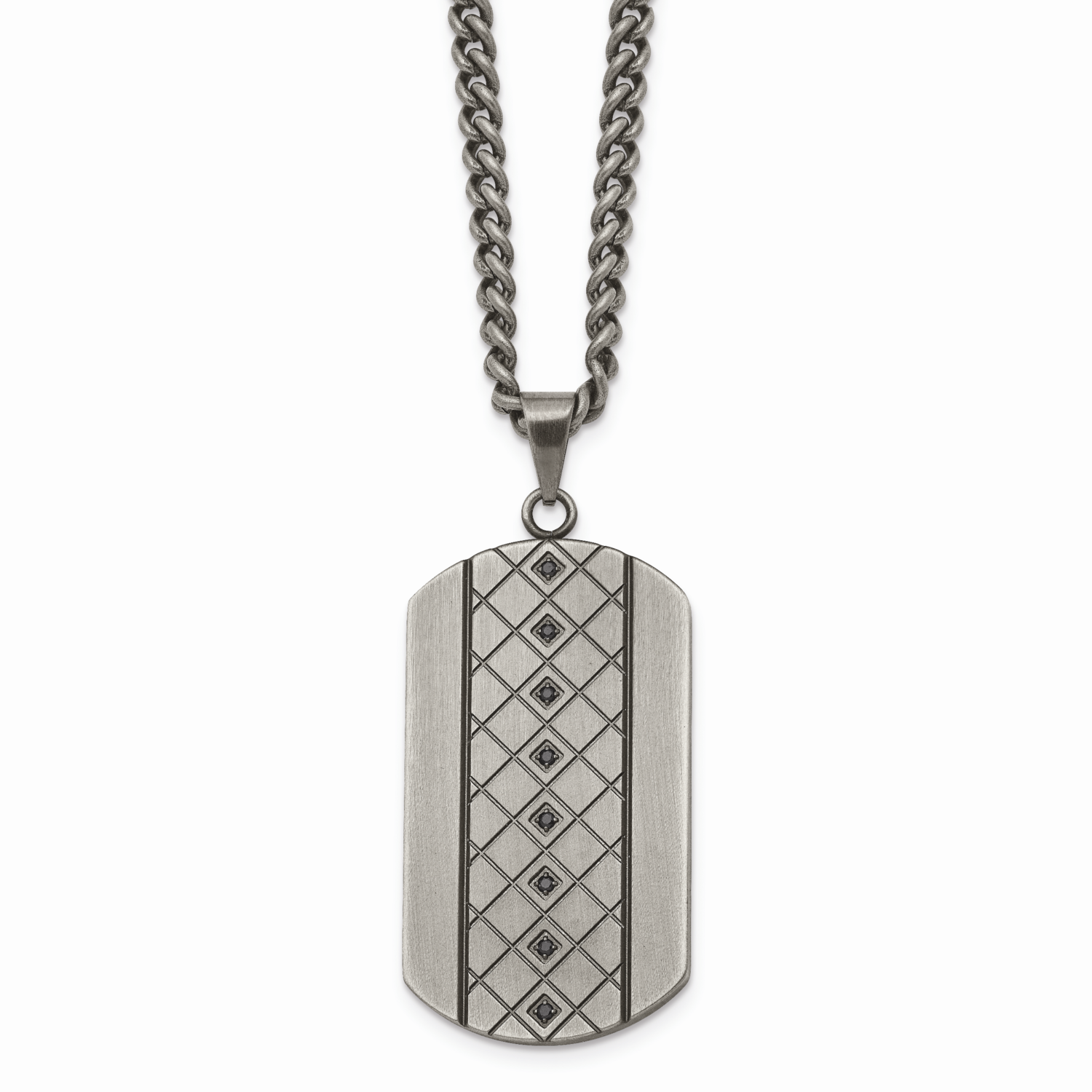 Black CZ Stone Stone Necklace Stainless Steel Brushed SRN1592-22 by Chisel, MPN: SRN1592-22, 191101…