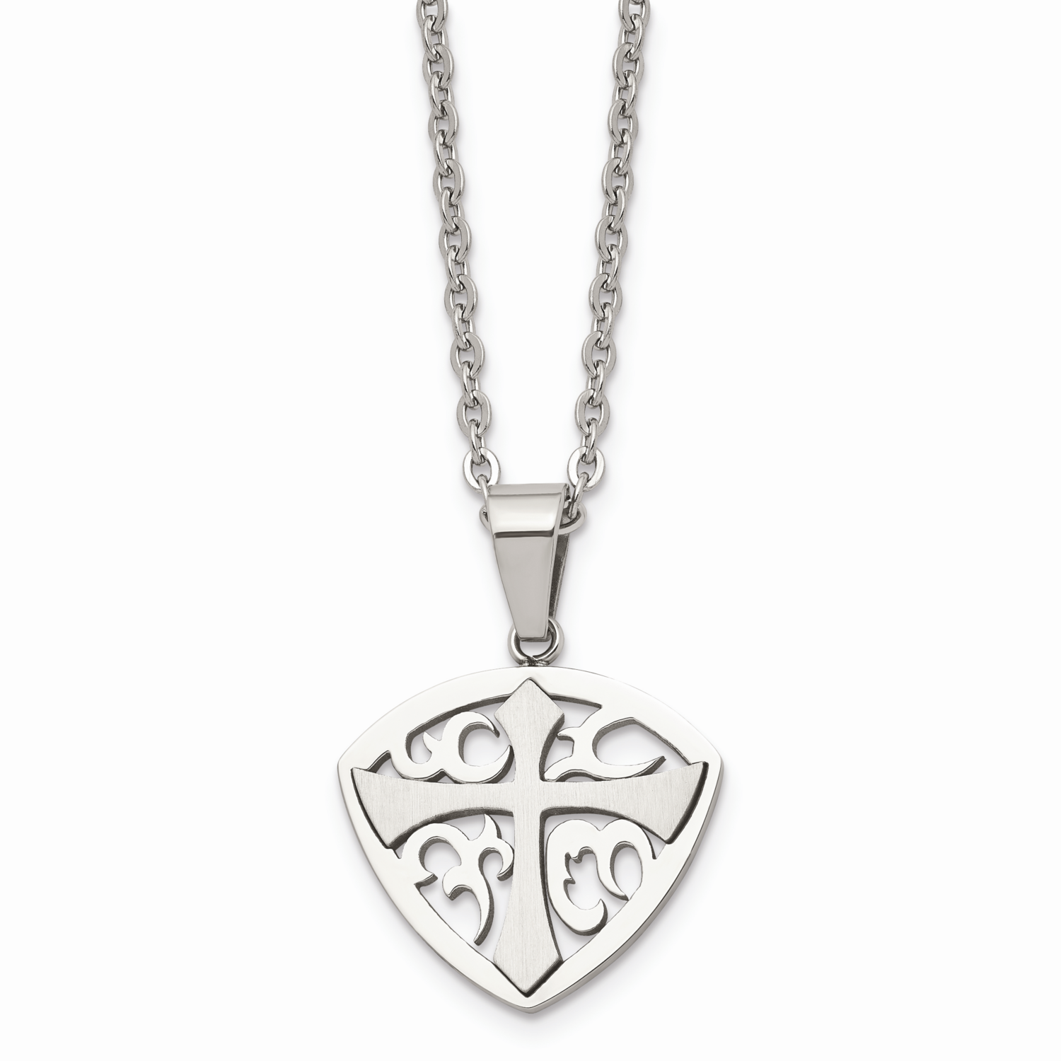 Brushed Cross Necklace Stainless Steel Polished SRN1604-20